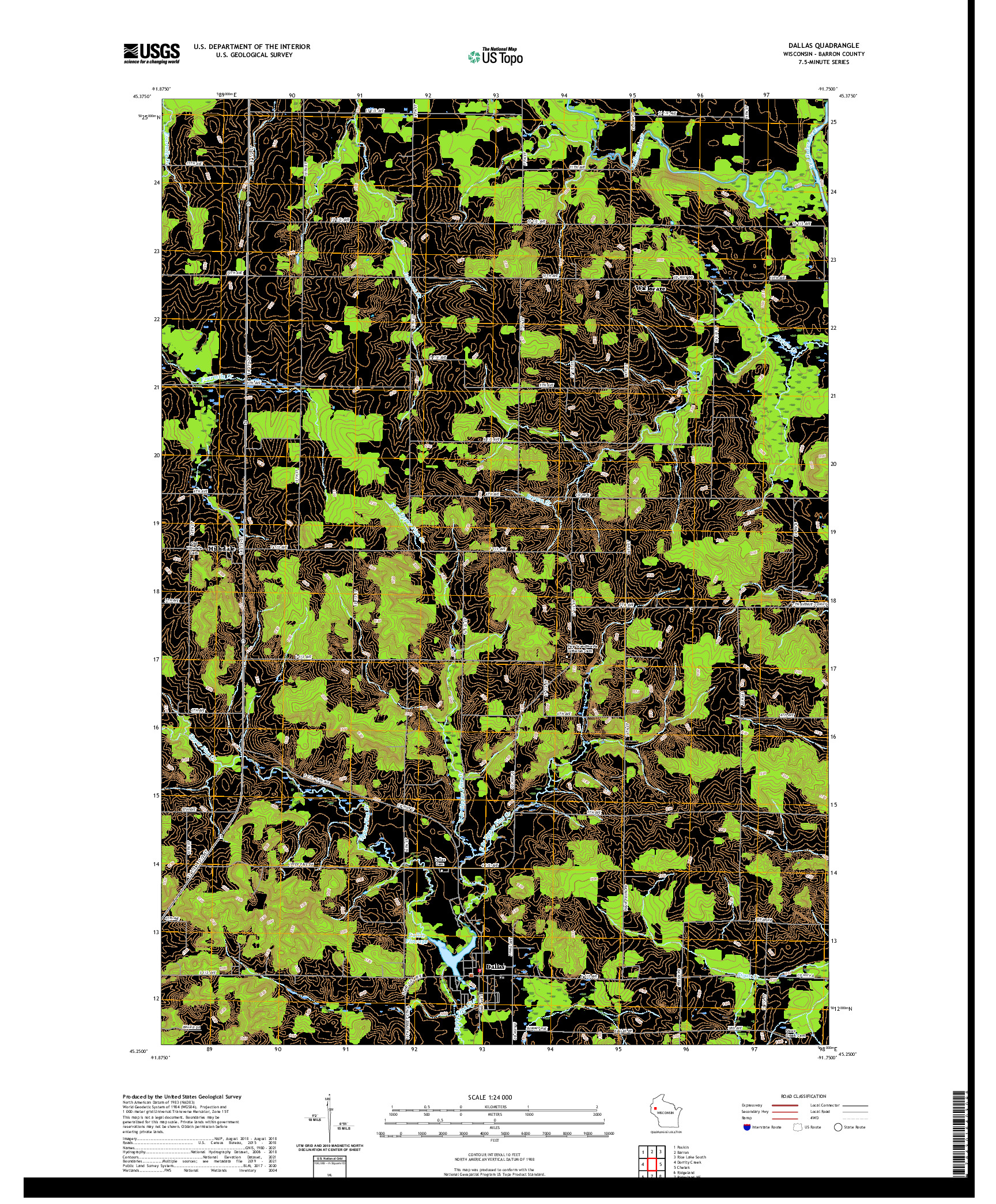 US TOPO 7.5-MINUTE MAP FOR DALLAS, WI