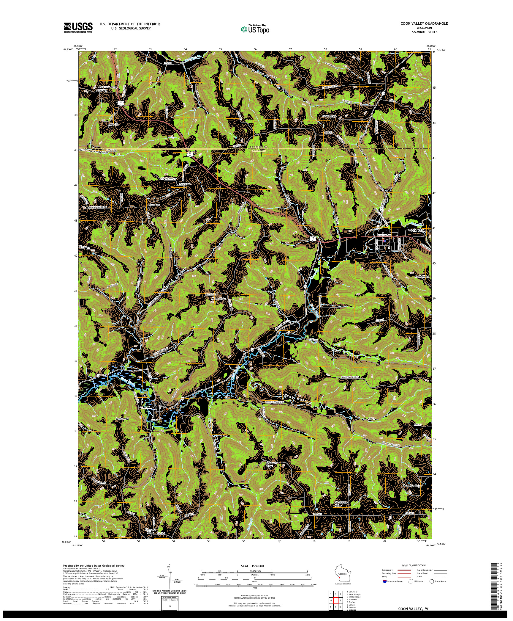 US TOPO 7.5-MINUTE MAP FOR COON VALLEY, WI