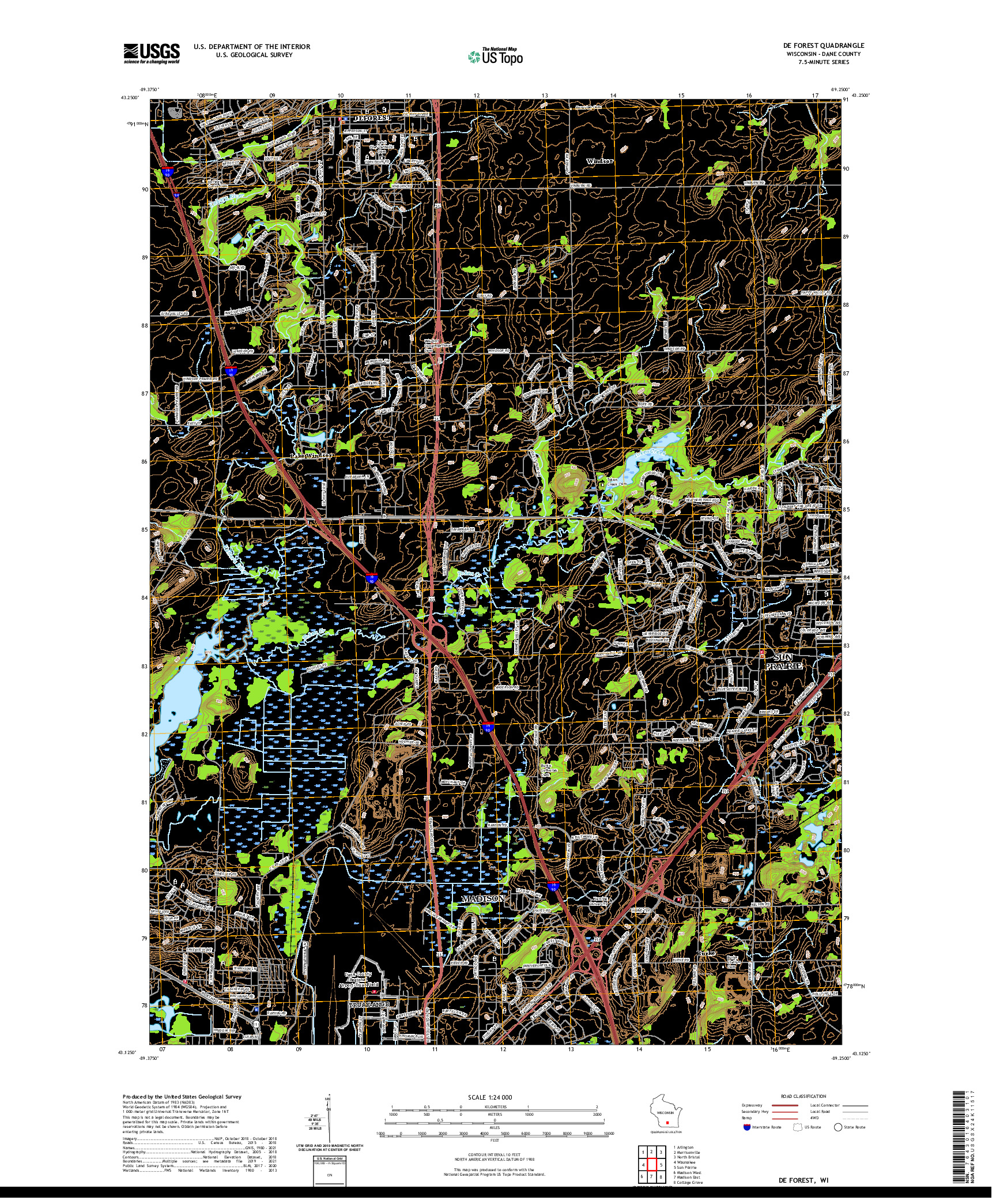 US TOPO 7.5-MINUTE MAP FOR DE FOREST, WI