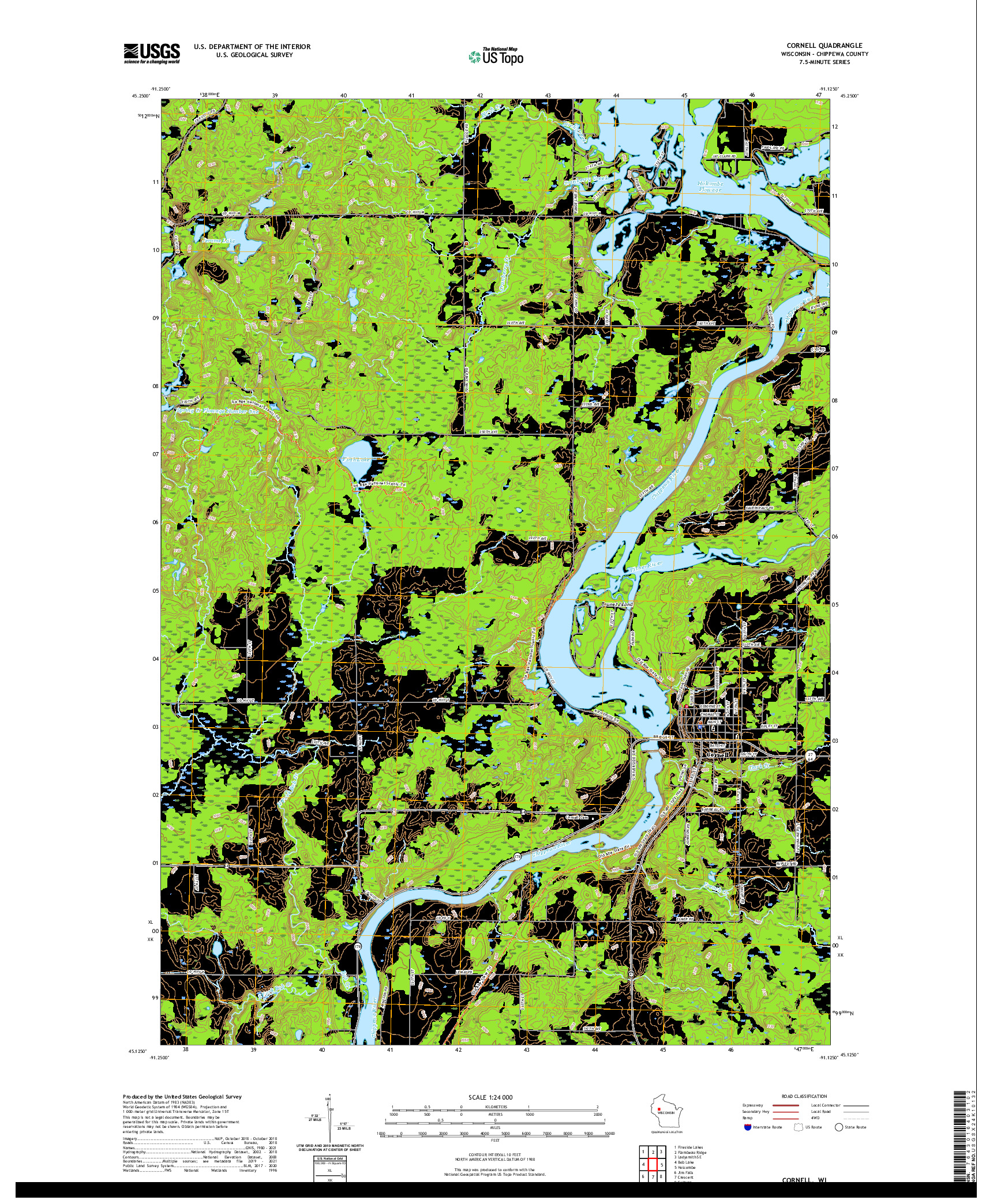 US TOPO 7.5-MINUTE MAP FOR CORNELL, WI