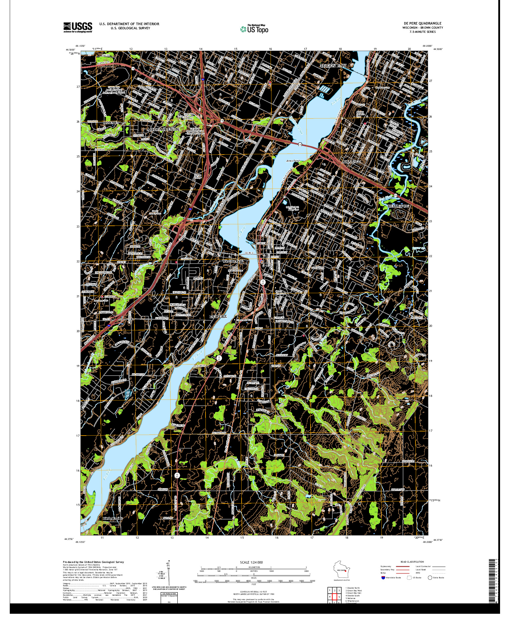 US TOPO 7.5-MINUTE MAP FOR DE PERE, WI