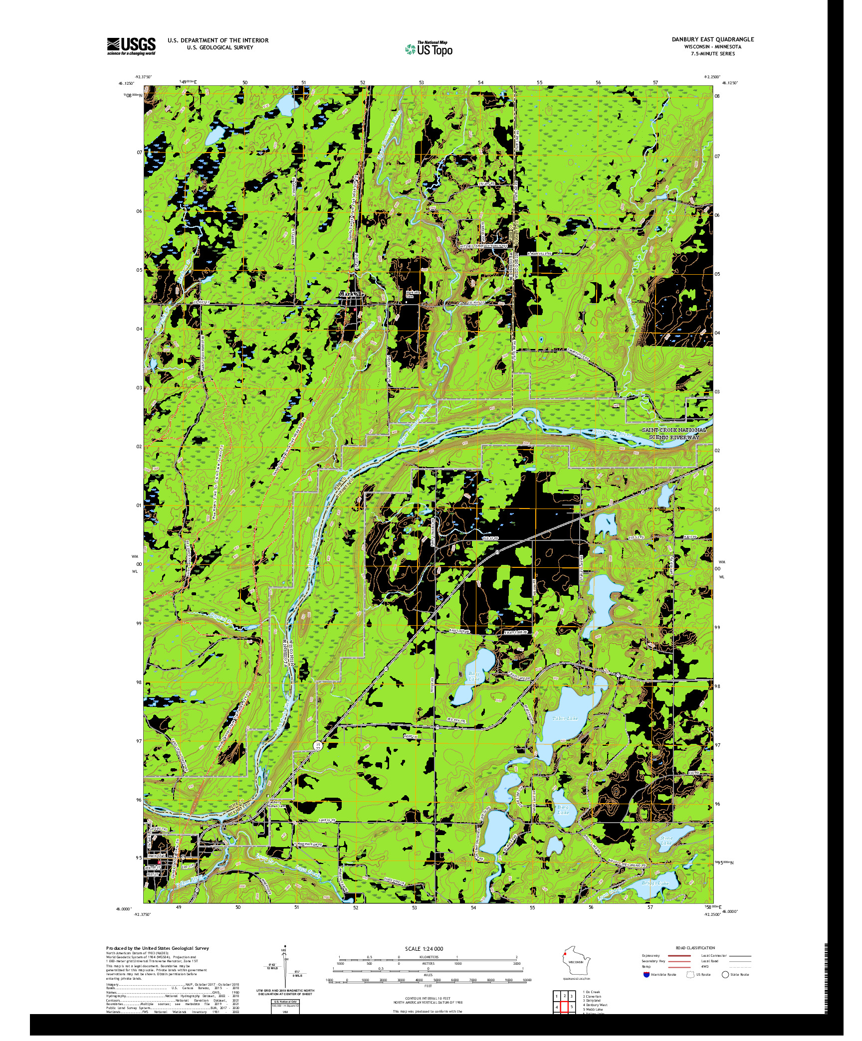 US TOPO 7.5-MINUTE MAP FOR DANBURY EAST, WI,MN
