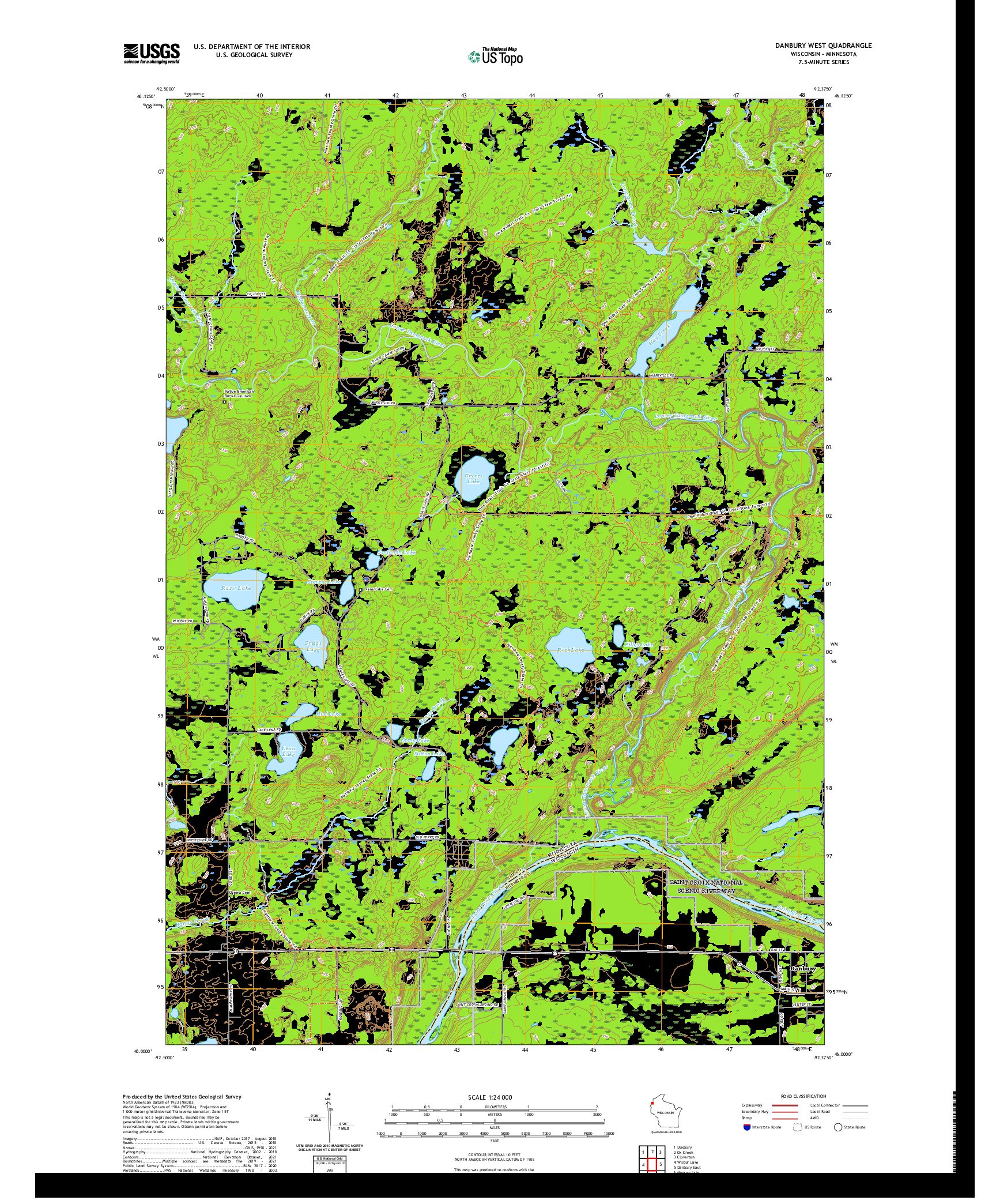 US TOPO 7.5-MINUTE MAP FOR DANBURY WEST, WI,MN