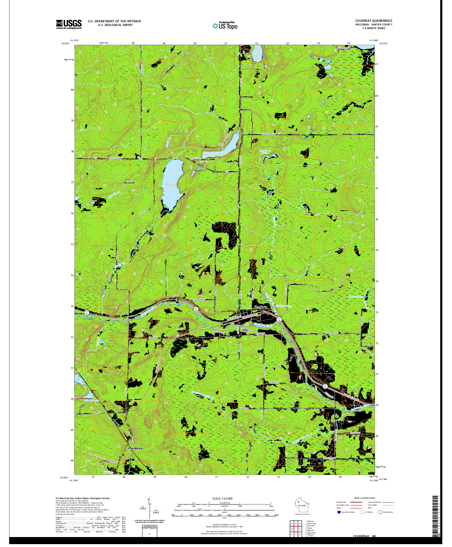 US TOPO 7.5-MINUTE MAP FOR COUDERAY, WI