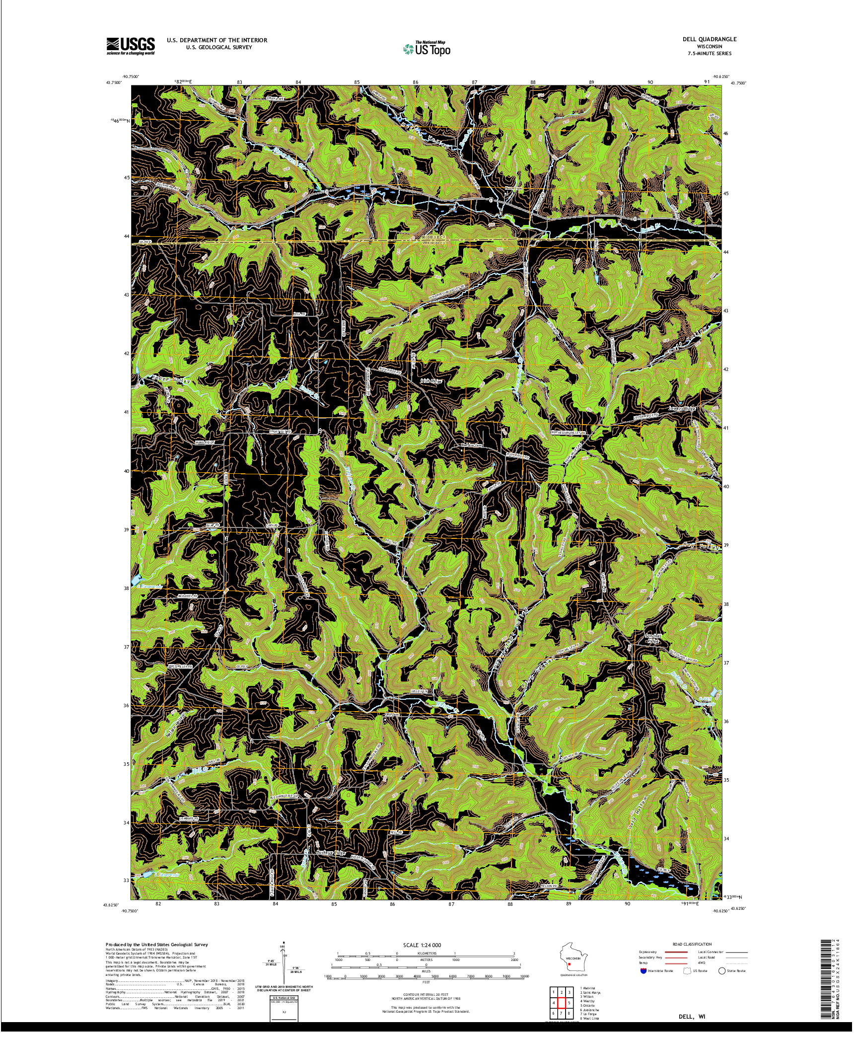 US TOPO 7.5-MINUTE MAP FOR DELL, WI