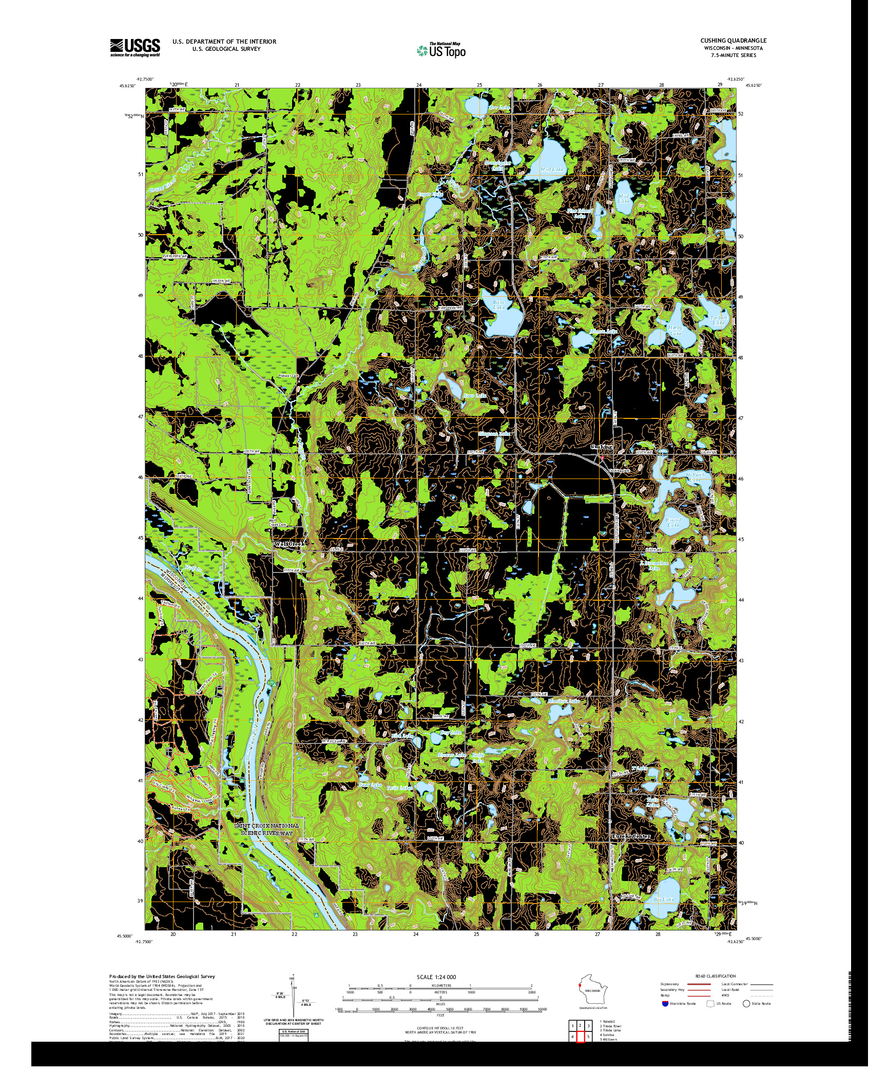 US TOPO 7.5-MINUTE MAP FOR CUSHING, WI,MN