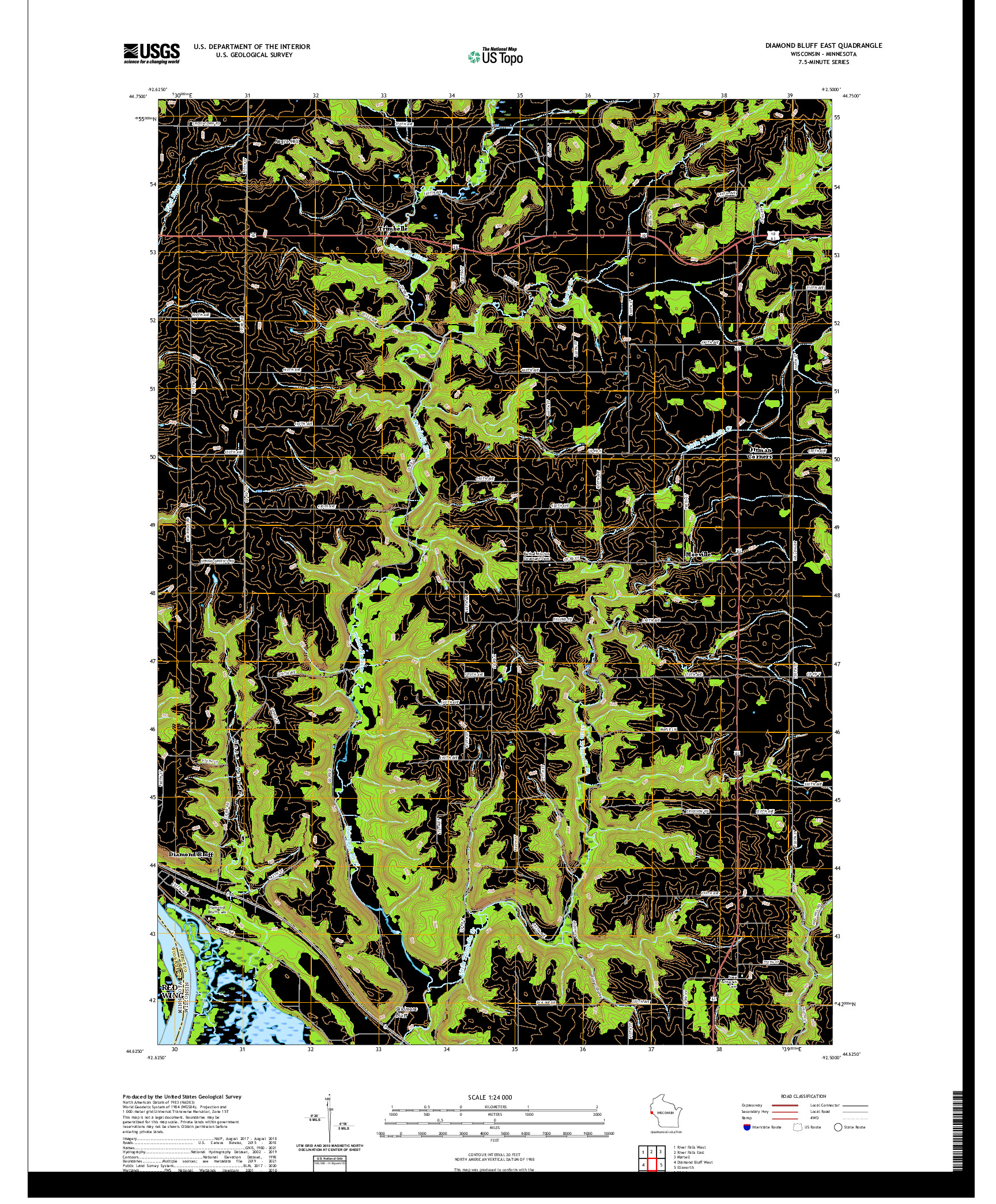 US TOPO 7.5-MINUTE MAP FOR DIAMOND BLUFF EAST, WI,MN