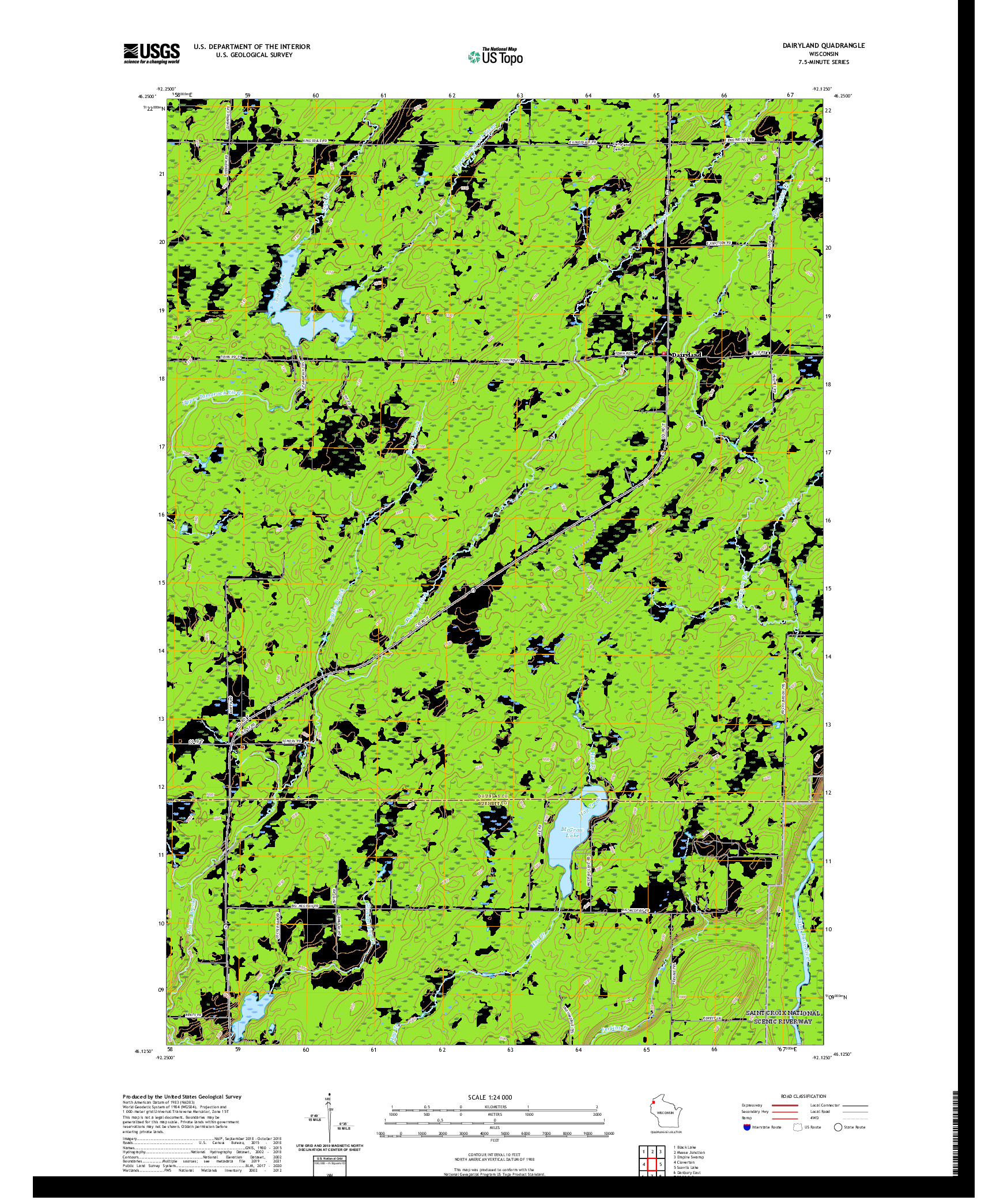 US TOPO 7.5-MINUTE MAP FOR DAIRYLAND, WI