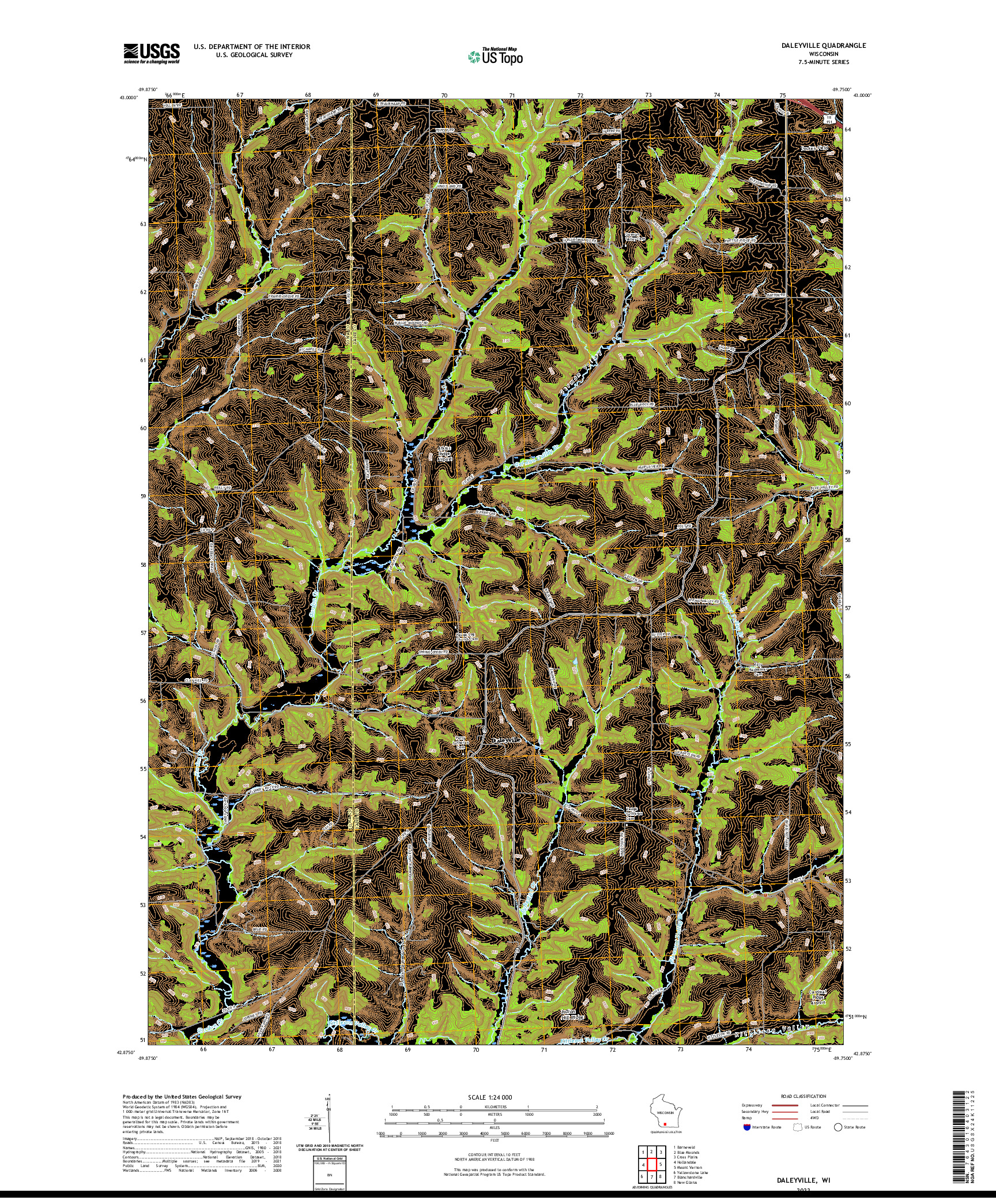 US TOPO 7.5-MINUTE MAP FOR DALEYVILLE, WI
