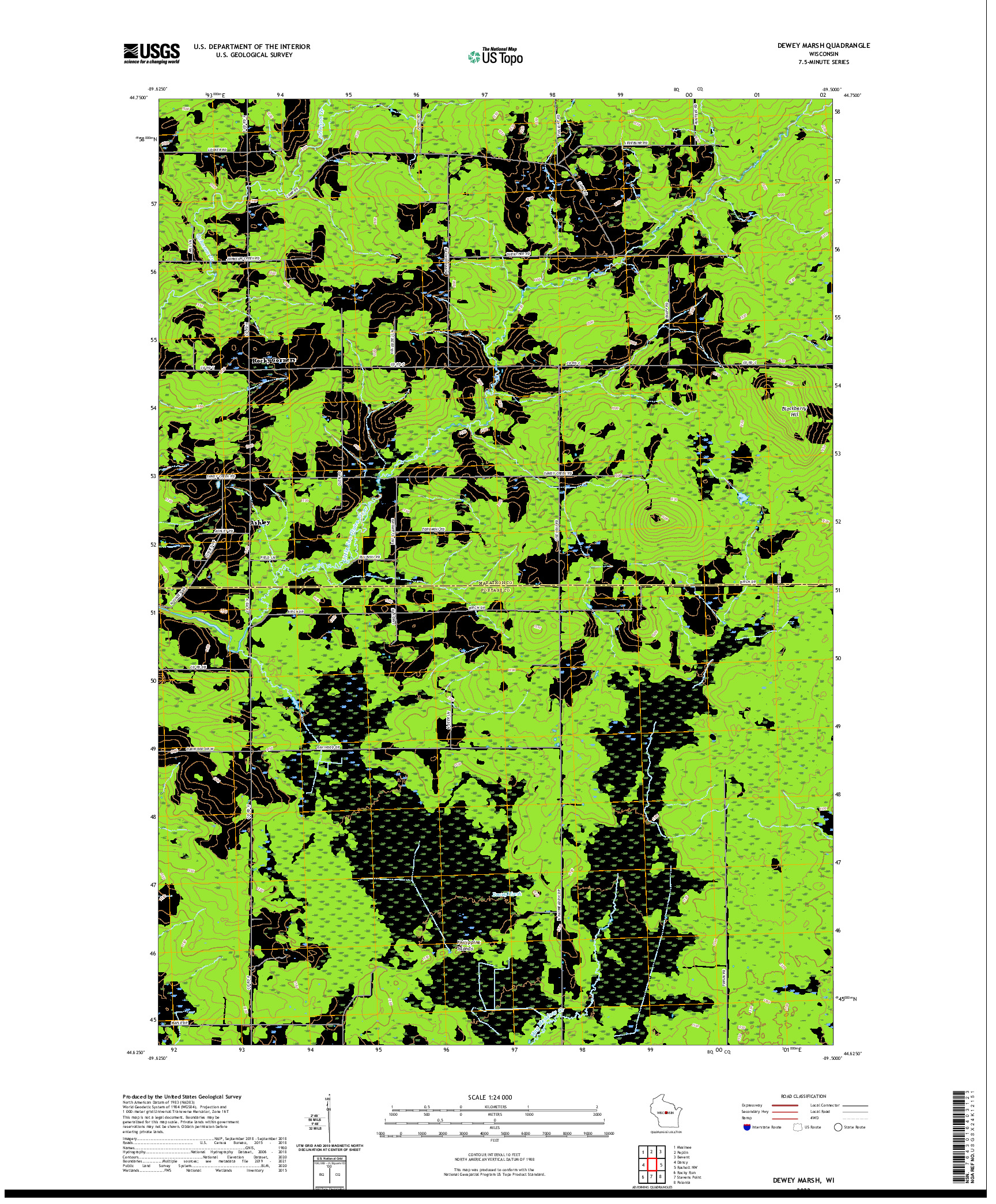 US TOPO 7.5-MINUTE MAP FOR DEWEY MARSH, WI