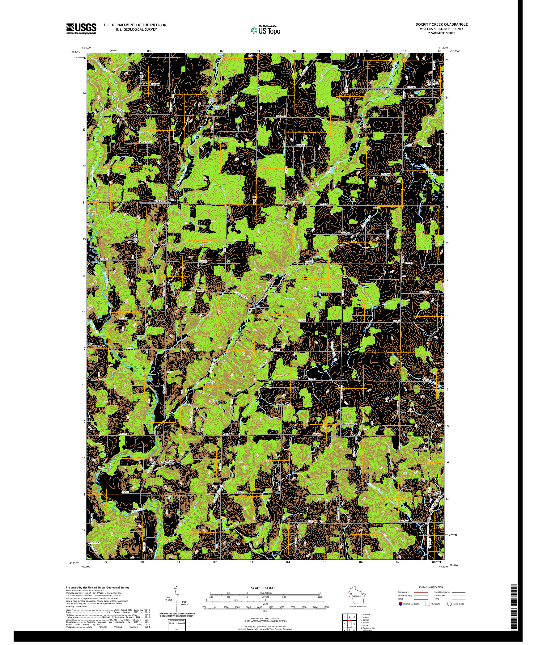 US TOPO 7.5-MINUTE MAP FOR DORRITY CREEK, WI