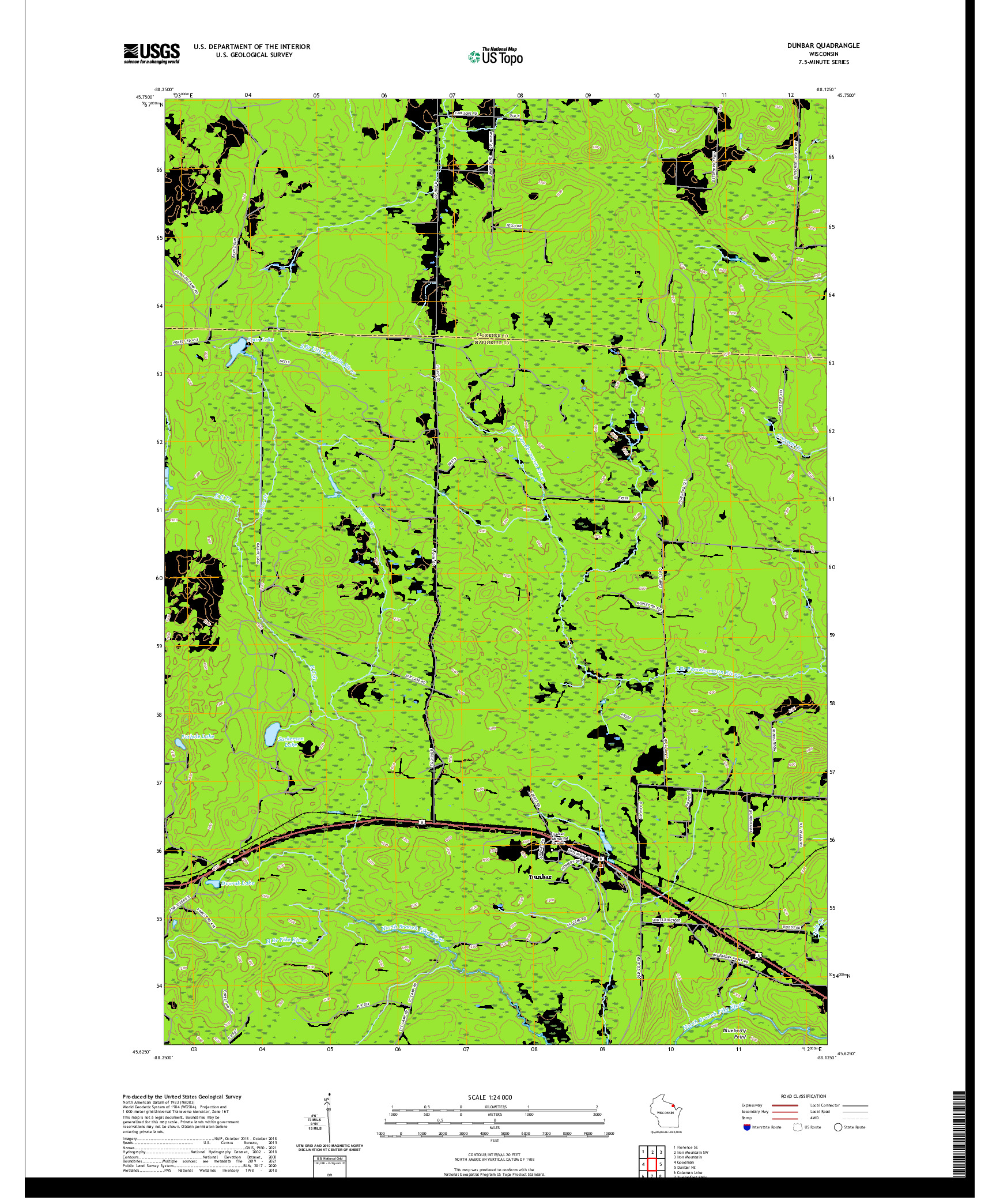 US TOPO 7.5-MINUTE MAP FOR DUNBAR, WI