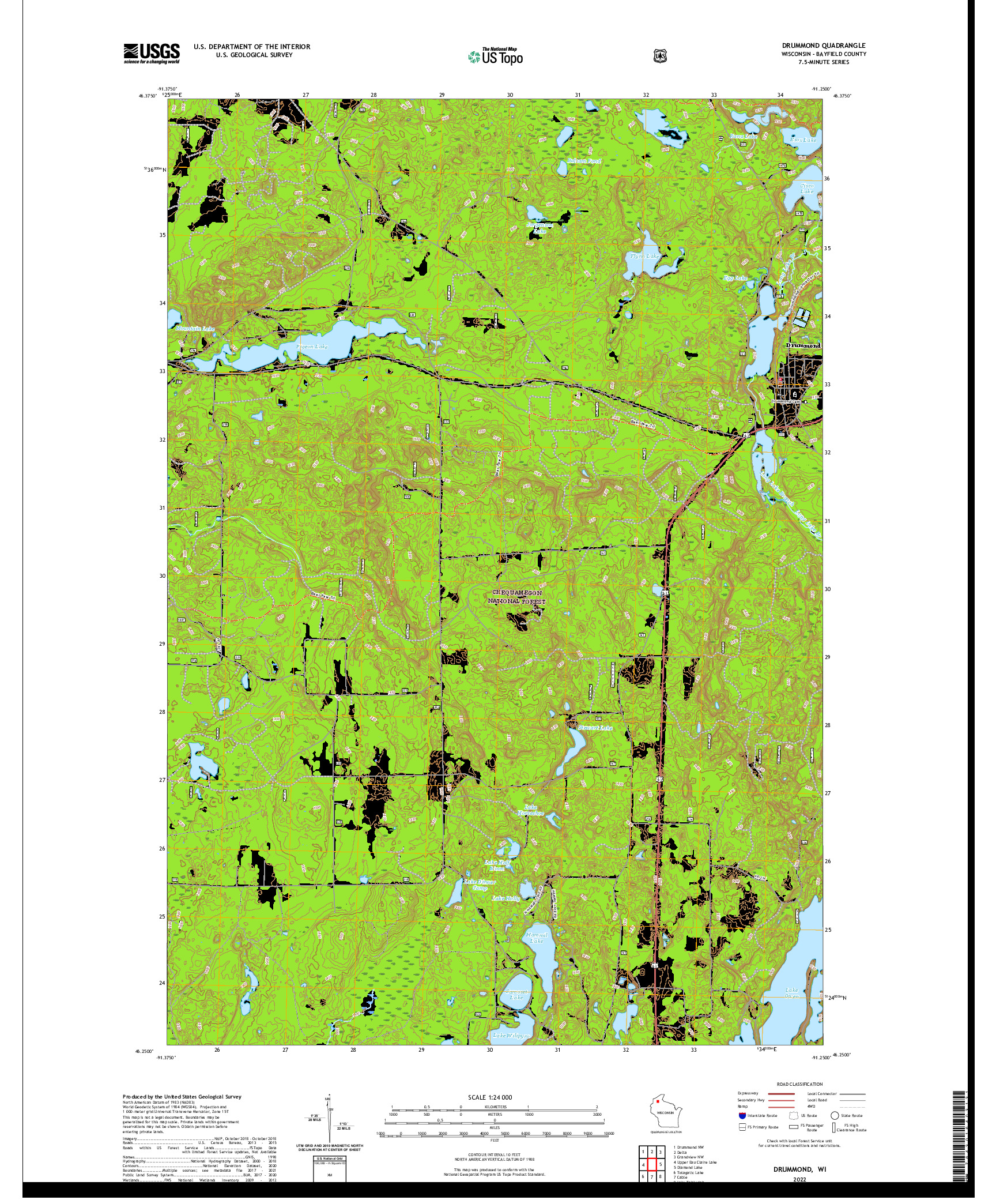 US TOPO 7.5-MINUTE MAP FOR DRUMMOND, WI