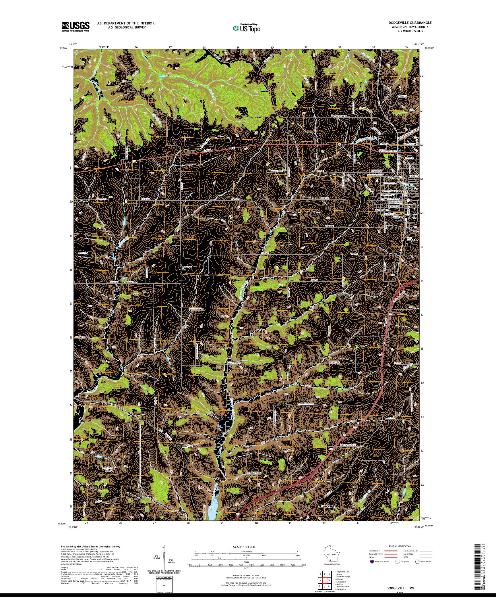 US TOPO 7.5-MINUTE MAP FOR DODGEVILLE, WI