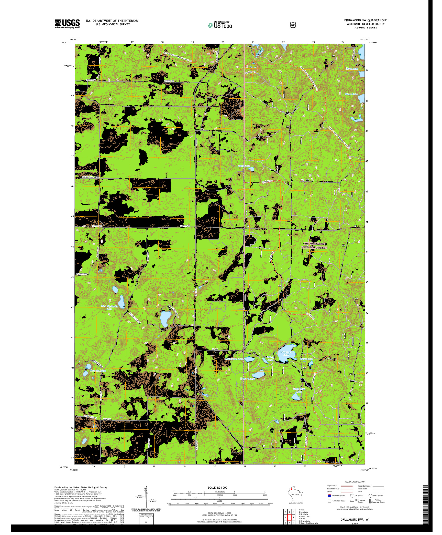 US TOPO 7.5-MINUTE MAP FOR DRUMMOND NW, WI