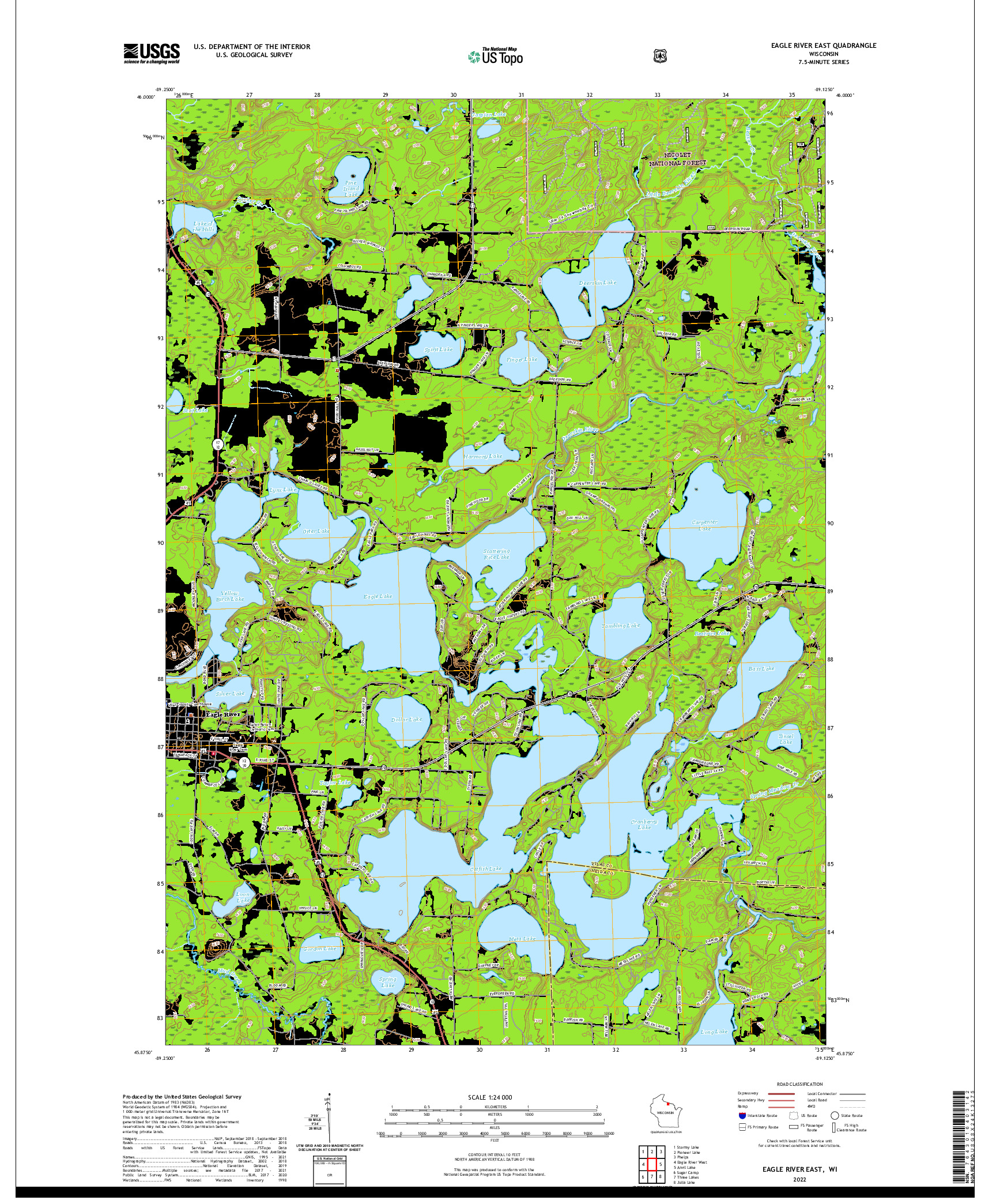 US TOPO 7.5-MINUTE MAP FOR EAGLE RIVER EAST, WI