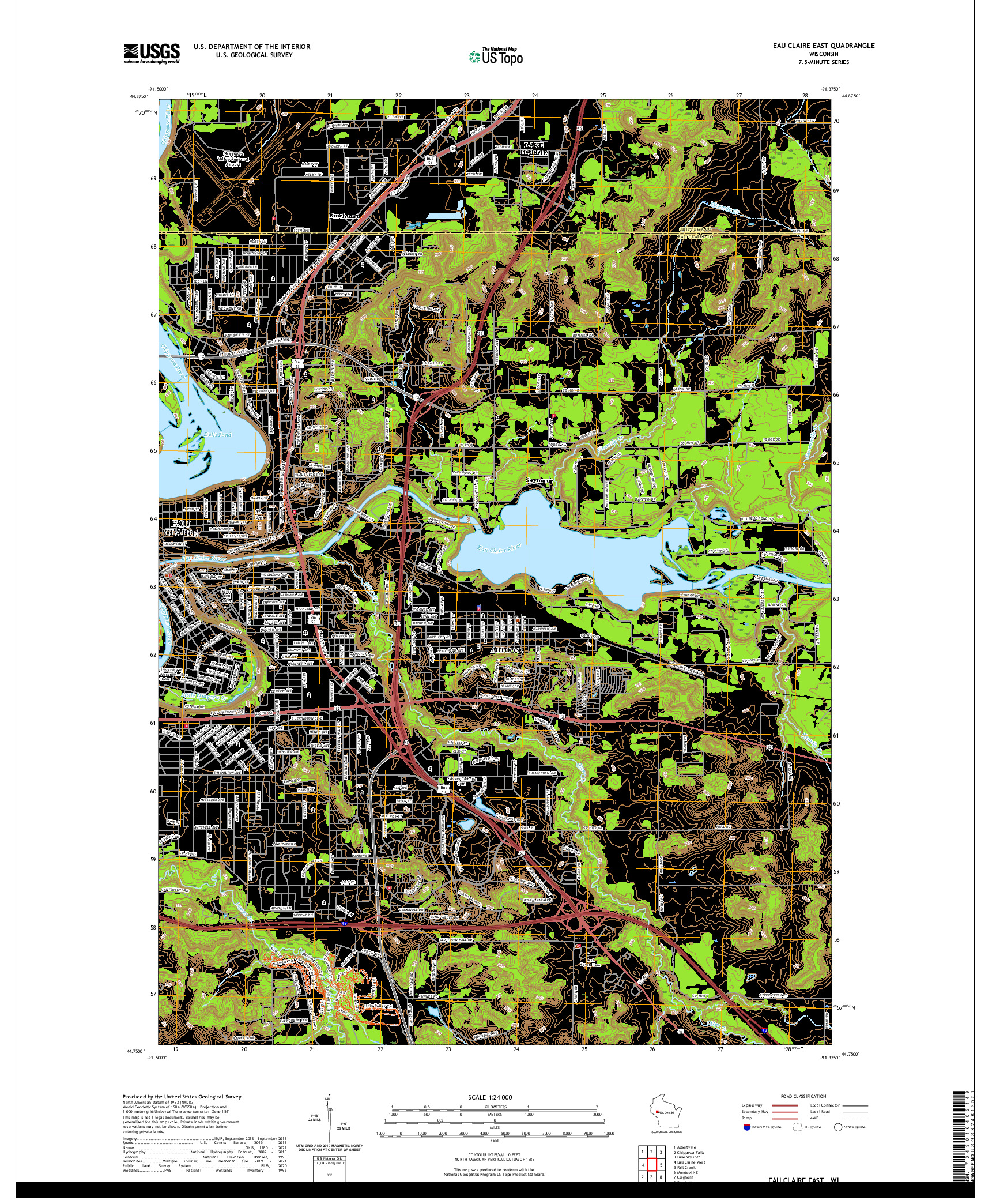 US TOPO 7.5-MINUTE MAP FOR EAU CLAIRE EAST, WI