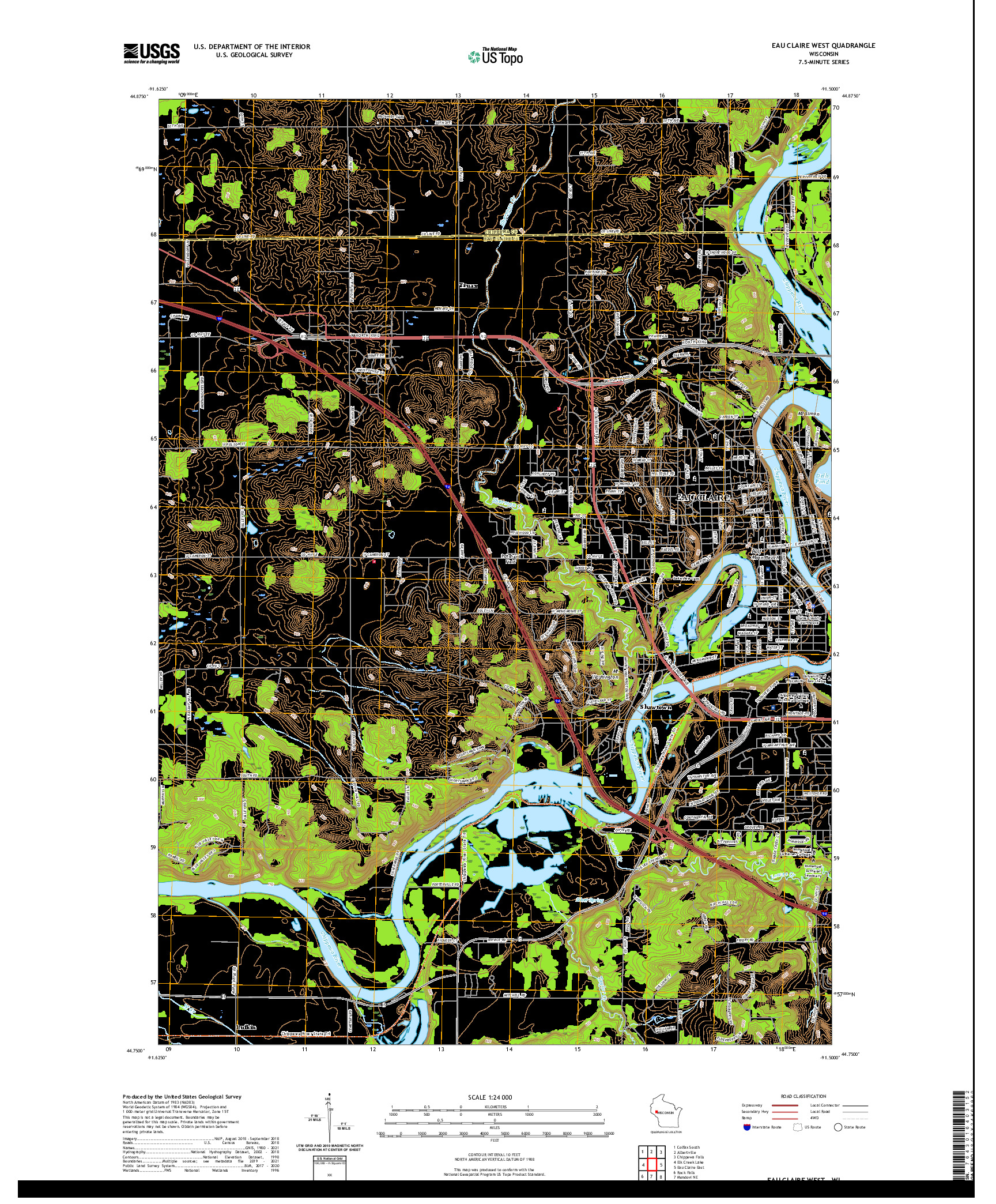 US TOPO 7.5-MINUTE MAP FOR EAU CLAIRE WEST, WI