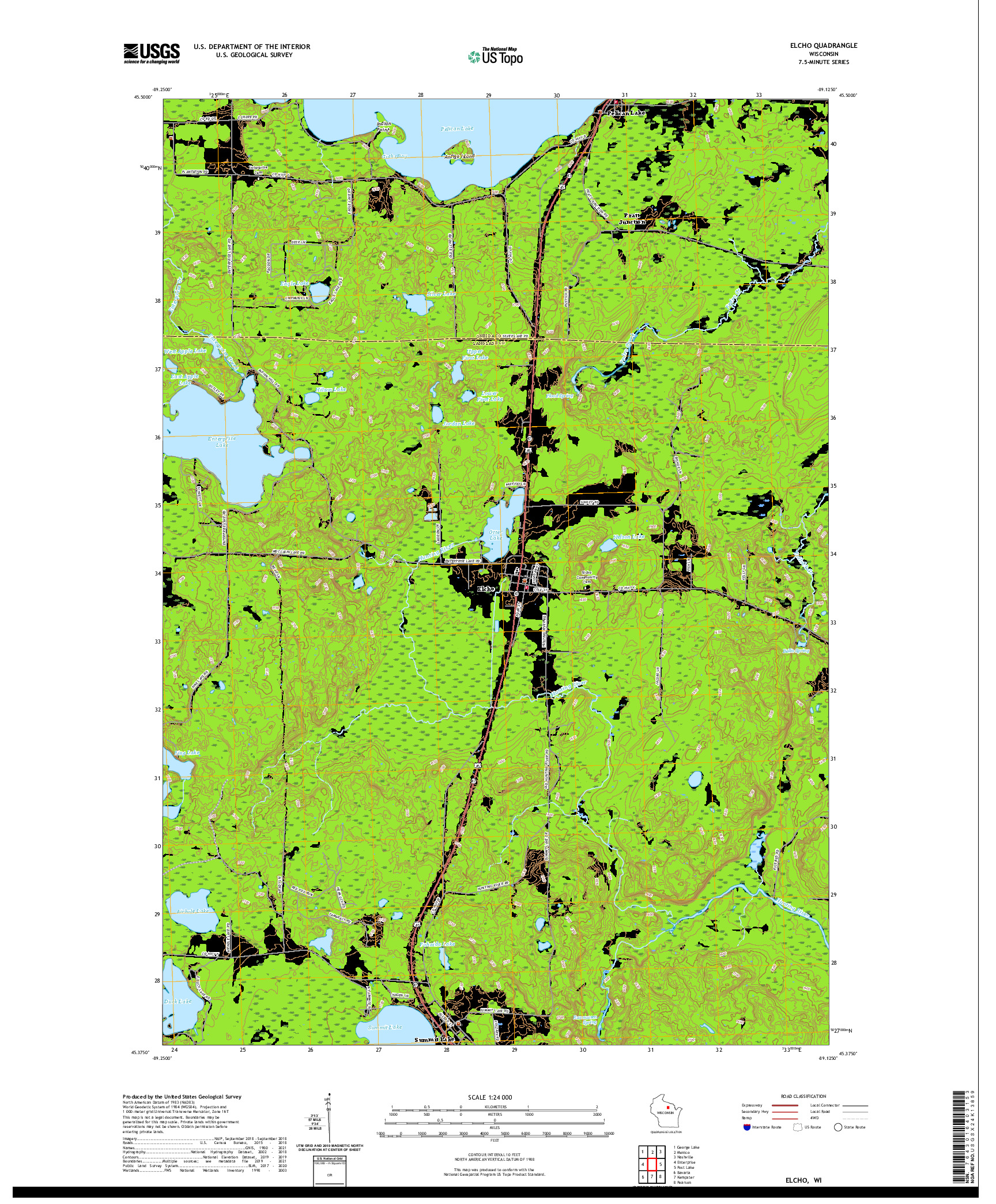 US TOPO 7.5-MINUTE MAP FOR ELCHO, WI