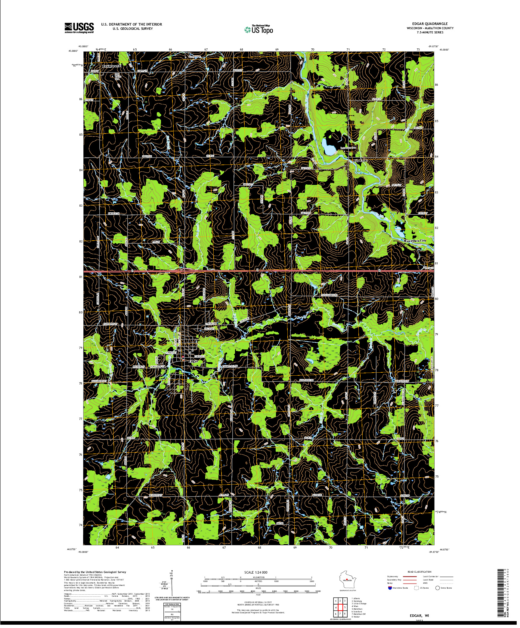 US TOPO 7.5-MINUTE MAP FOR EDGAR, WI