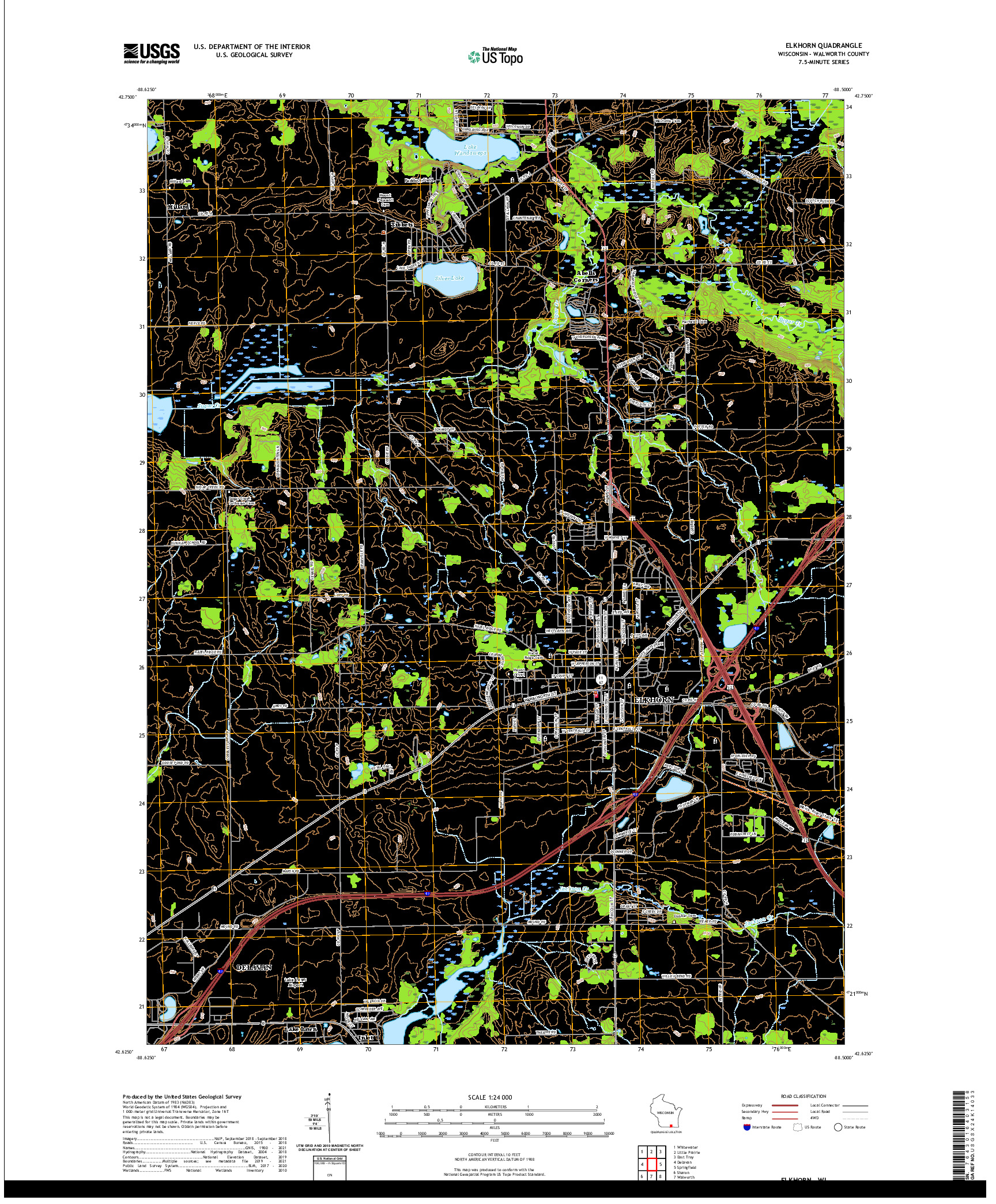 US TOPO 7.5-MINUTE MAP FOR ELKHORN, WI