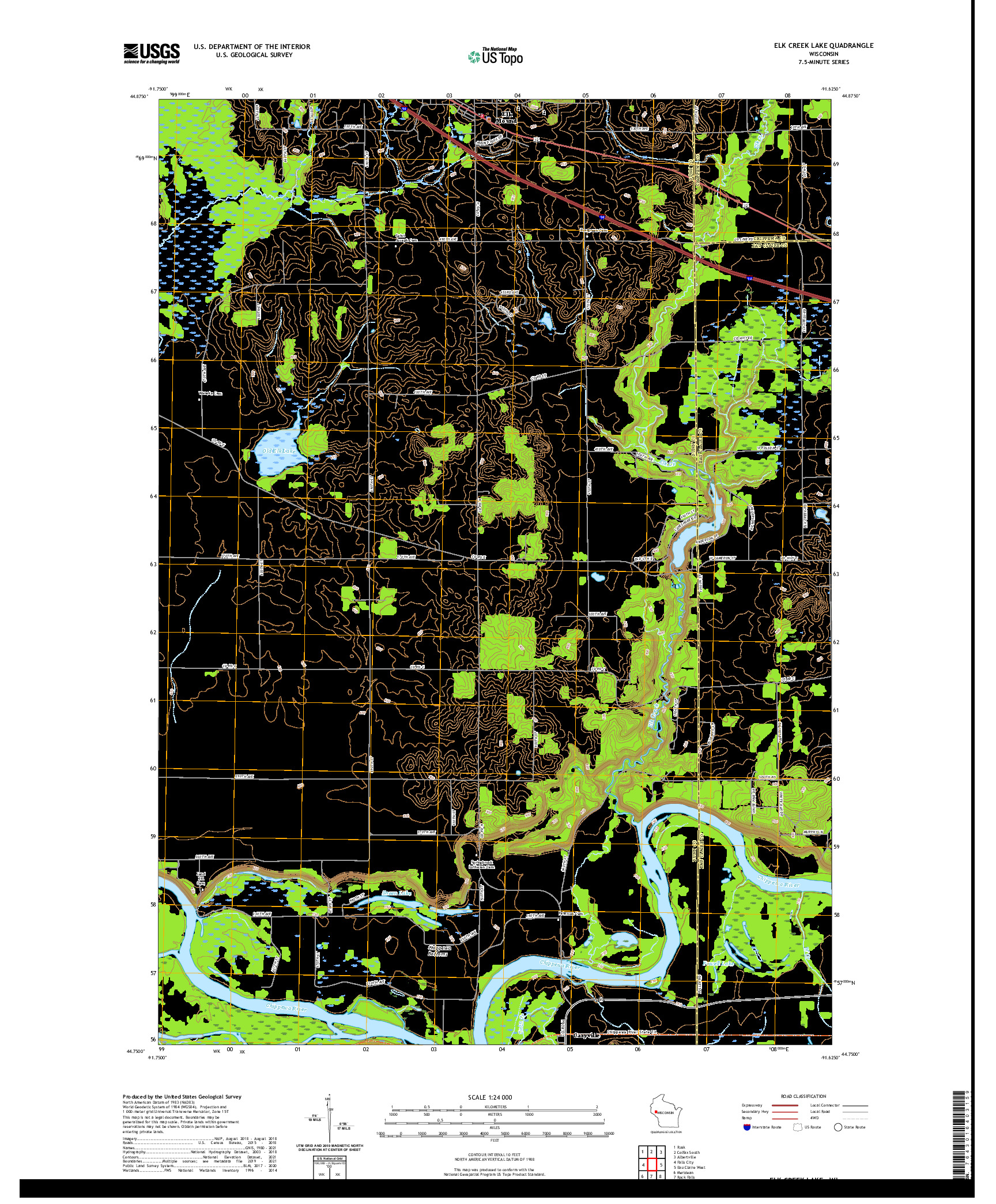 US TOPO 7.5-MINUTE MAP FOR ELK CREEK LAKE, WI