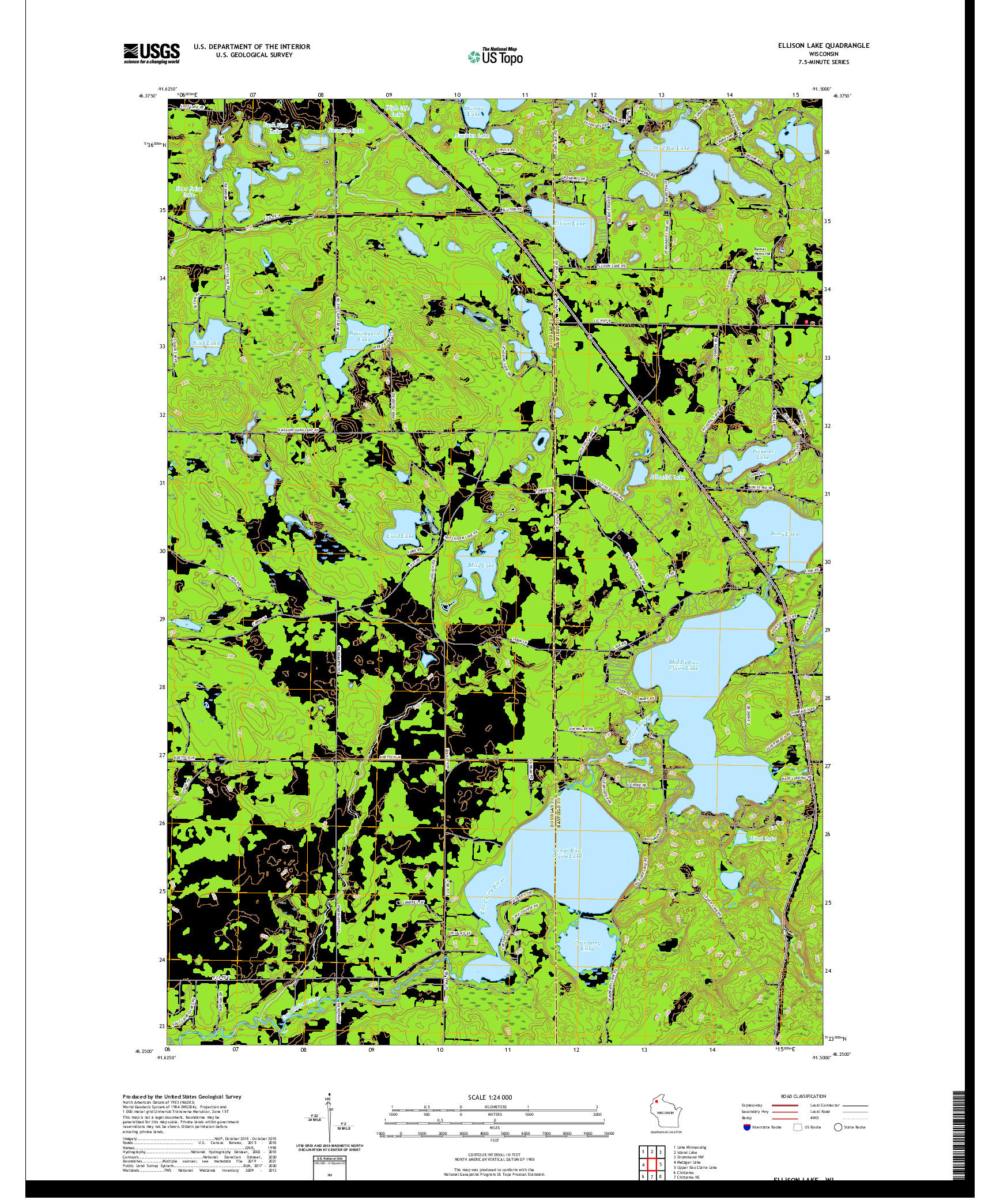 US TOPO 7.5-MINUTE MAP FOR ELLISON LAKE, WI