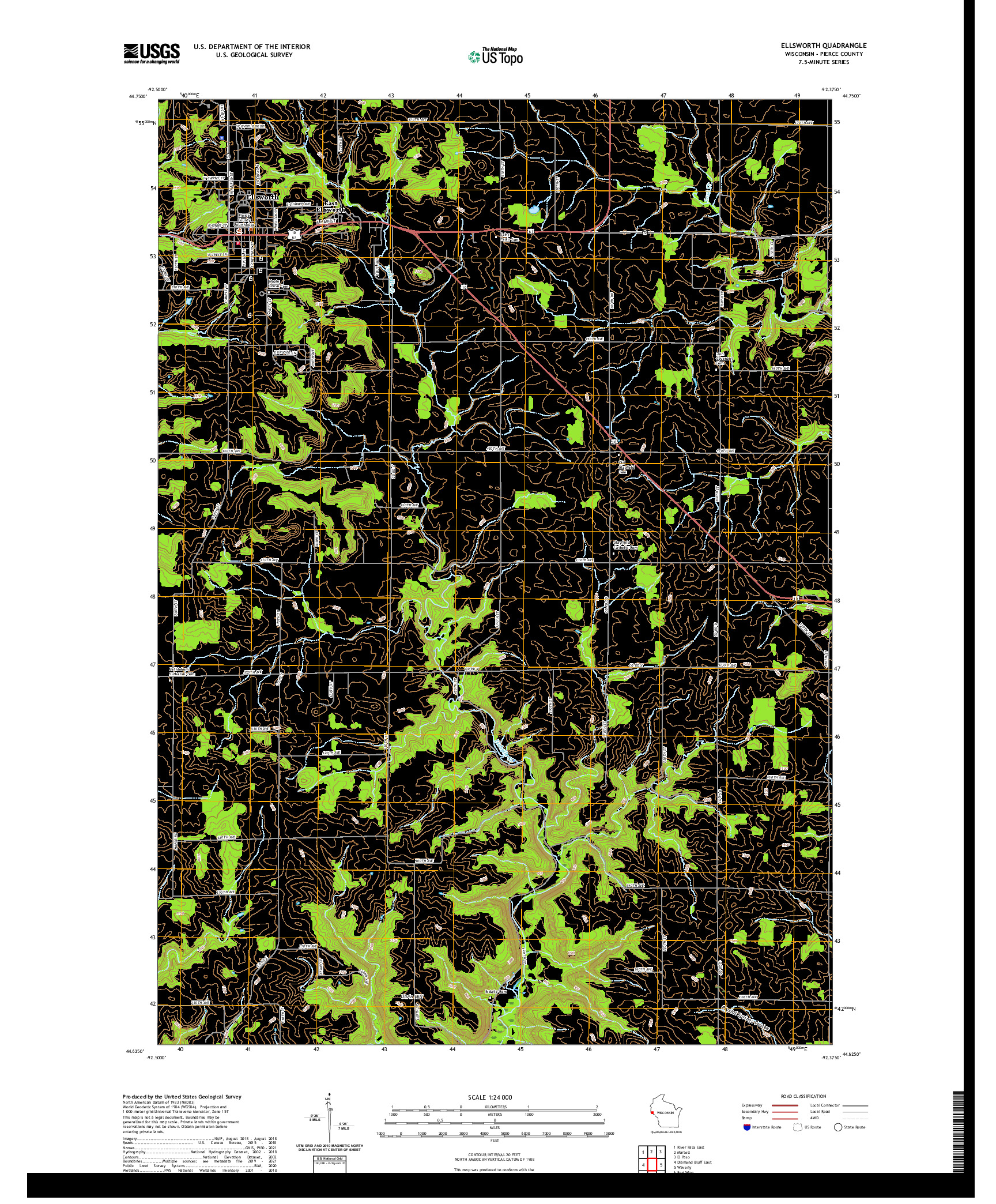 US TOPO 7.5-MINUTE MAP FOR ELLSWORTH, WI