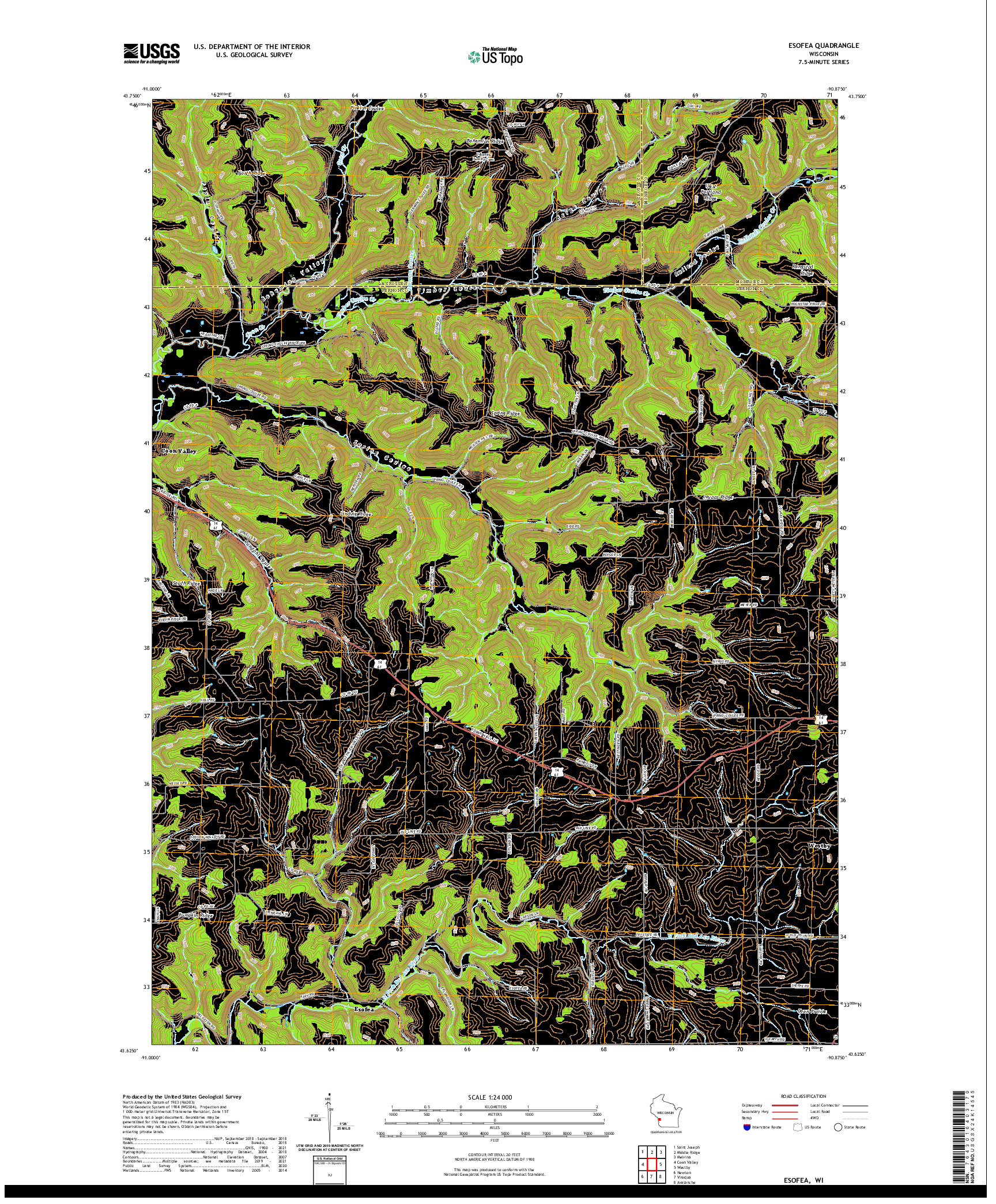 US TOPO 7.5-MINUTE MAP FOR ESOFEA, WI