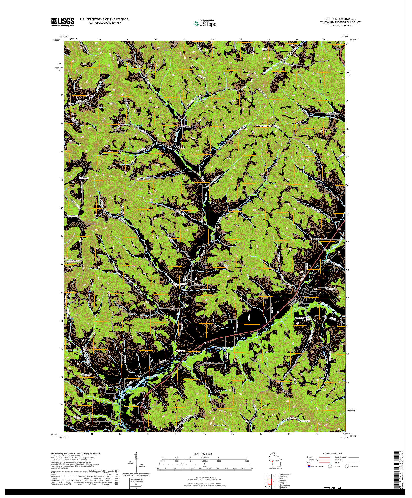 US TOPO 7.5-MINUTE MAP FOR ETTRICK, WI