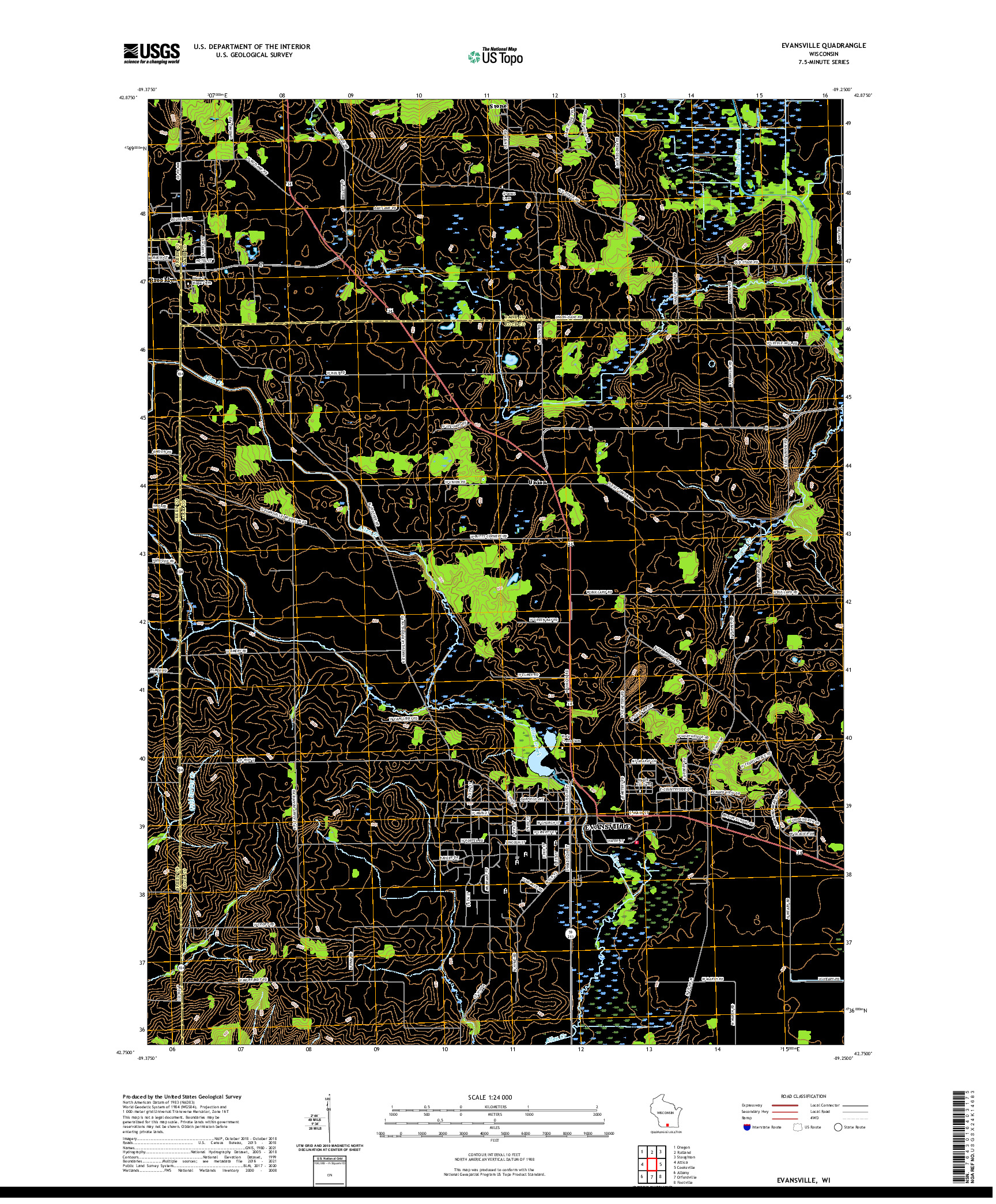 US TOPO 7.5-MINUTE MAP FOR EVANSVILLE, WI