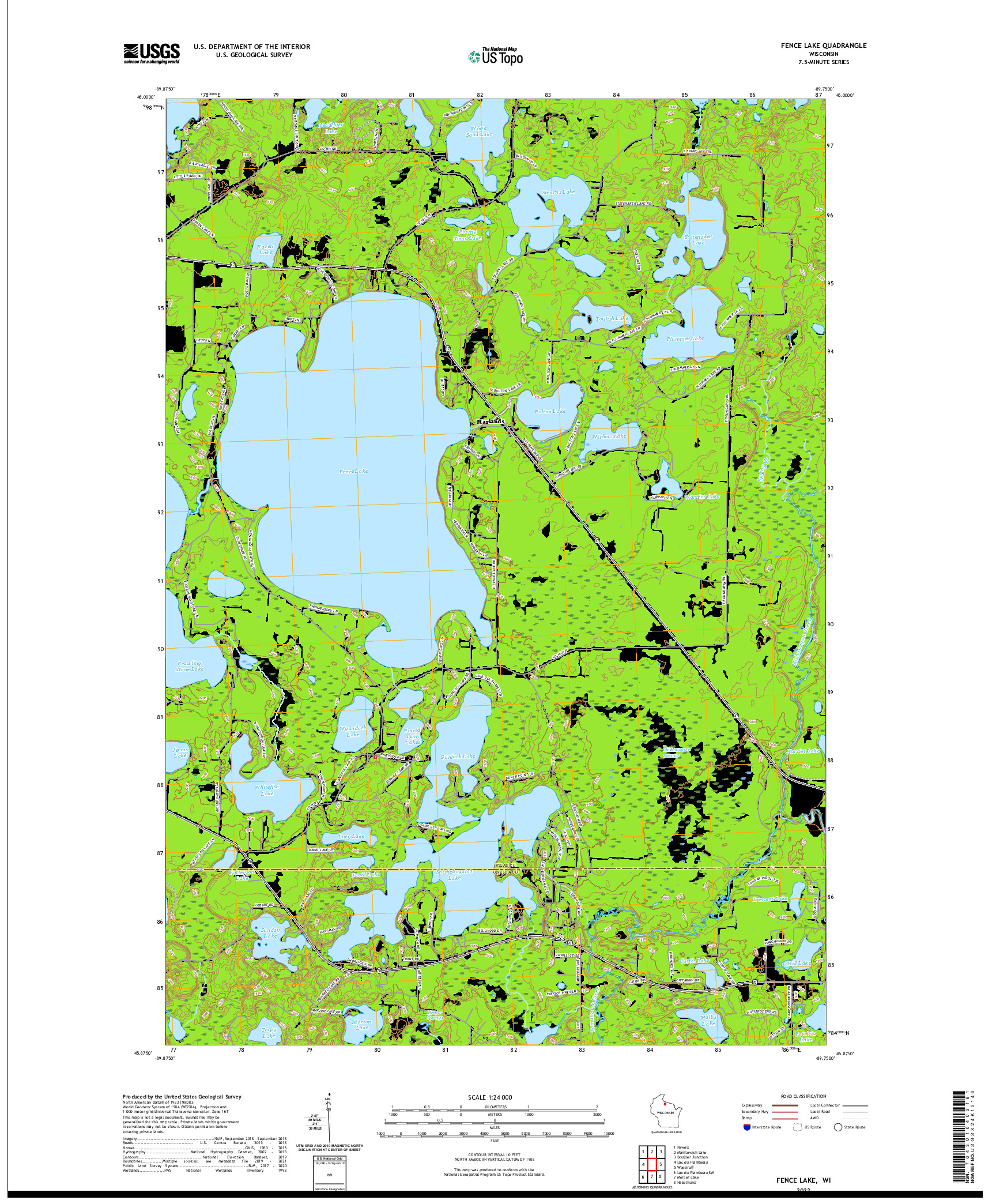US TOPO 7.5-MINUTE MAP FOR FENCE LAKE, WI