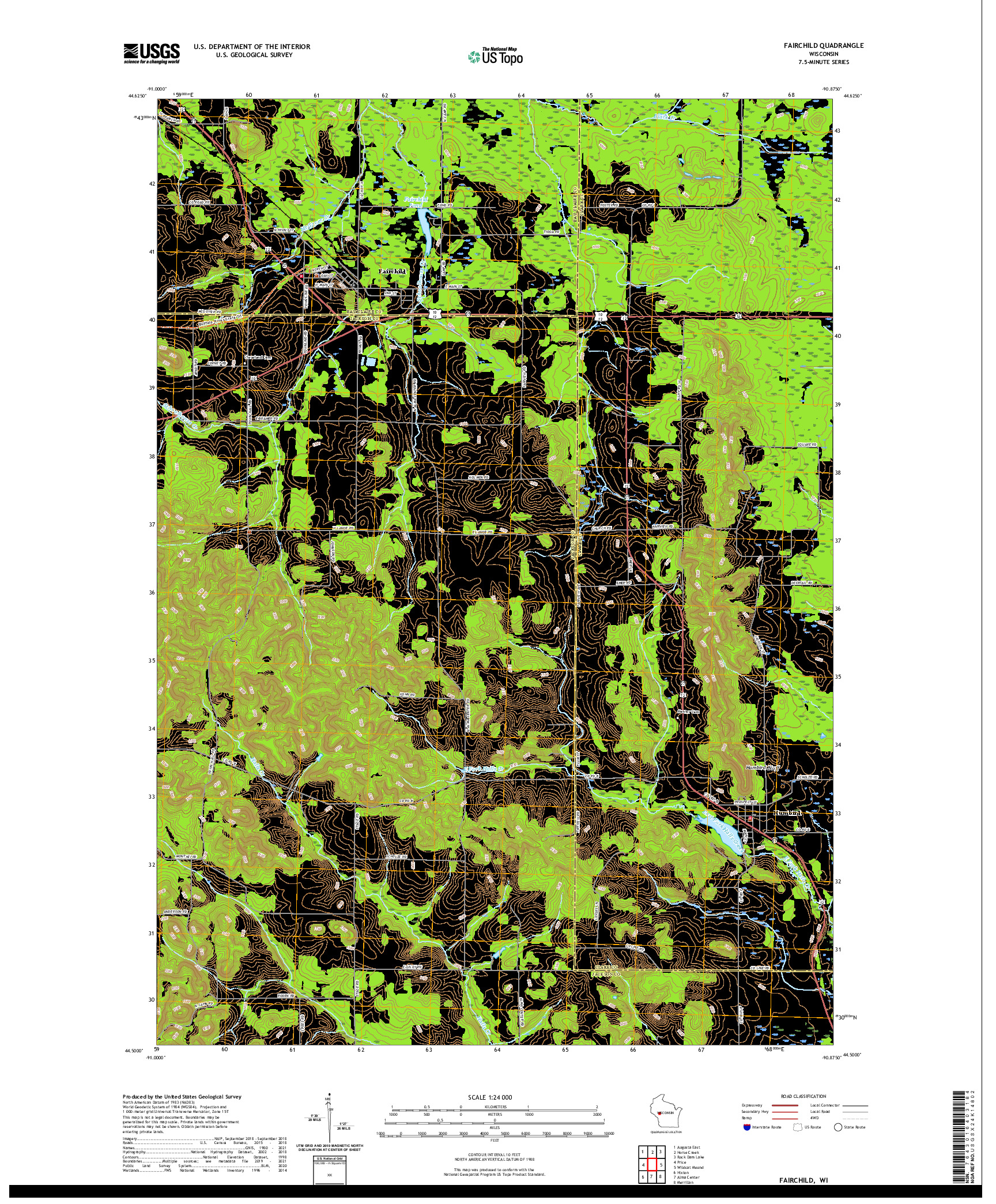 US TOPO 7.5-MINUTE MAP FOR FAIRCHILD, WI