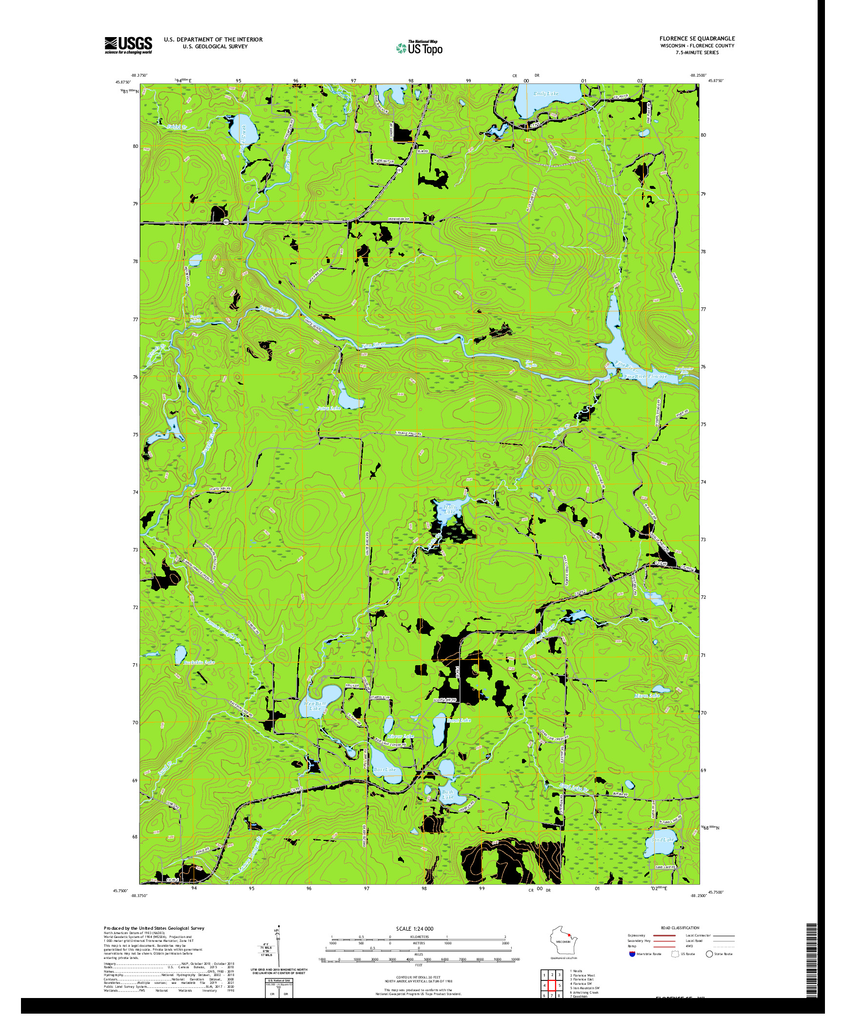 US TOPO 7.5-MINUTE MAP FOR FLORENCE SE, WI