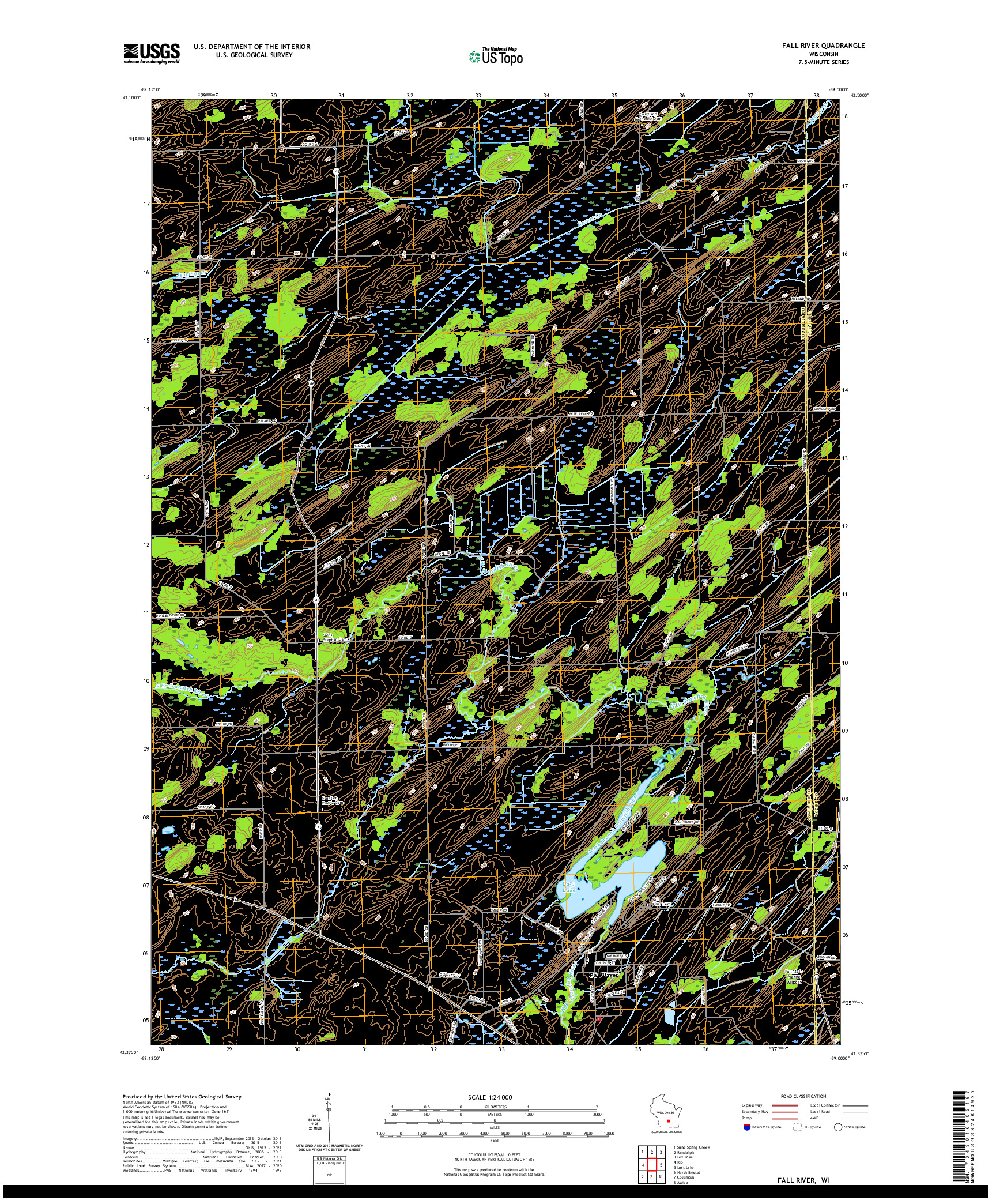 US TOPO 7.5-MINUTE MAP FOR FALL RIVER, WI