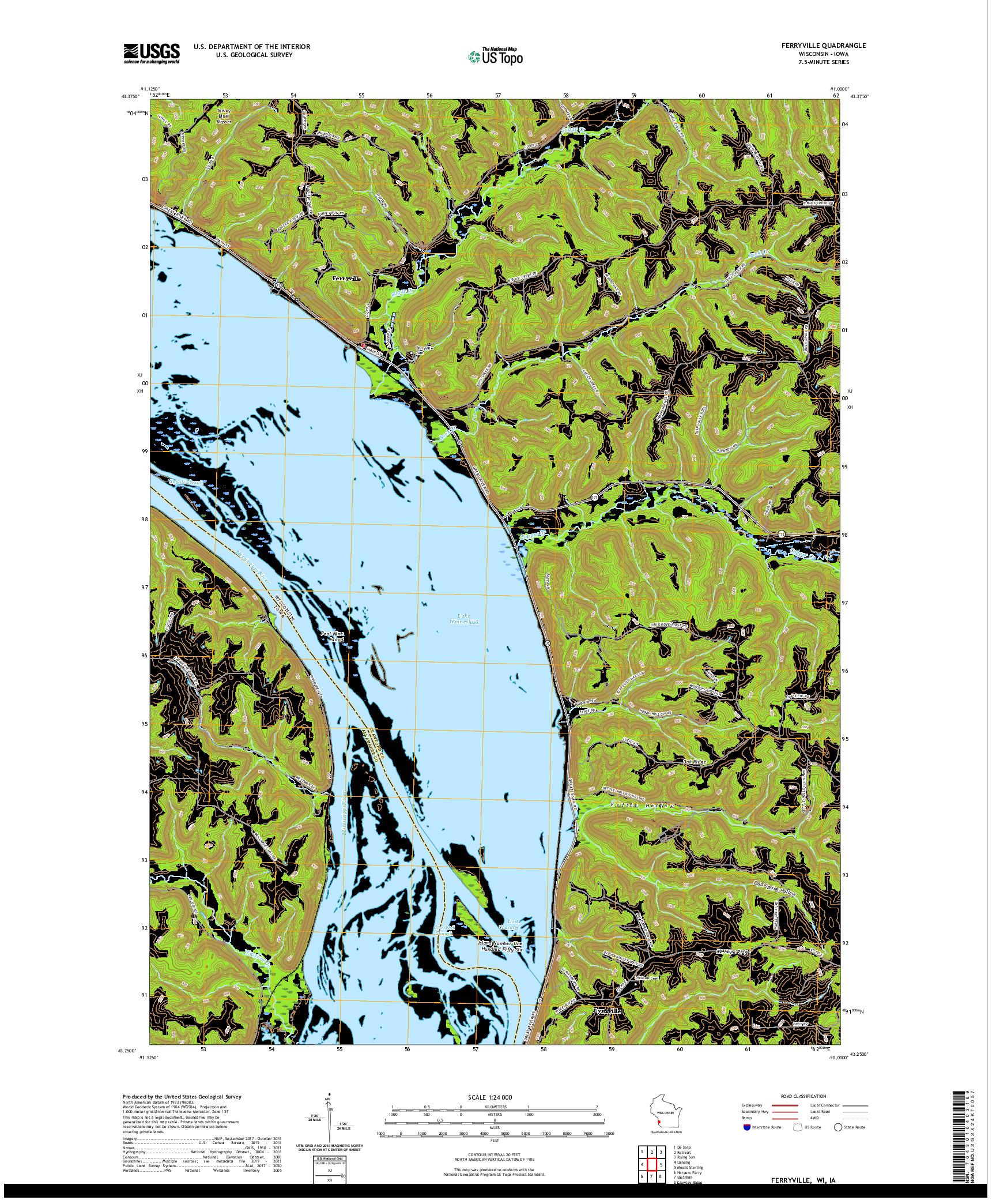 US TOPO 7.5-MINUTE MAP FOR FERRYVILLE, WI,IA