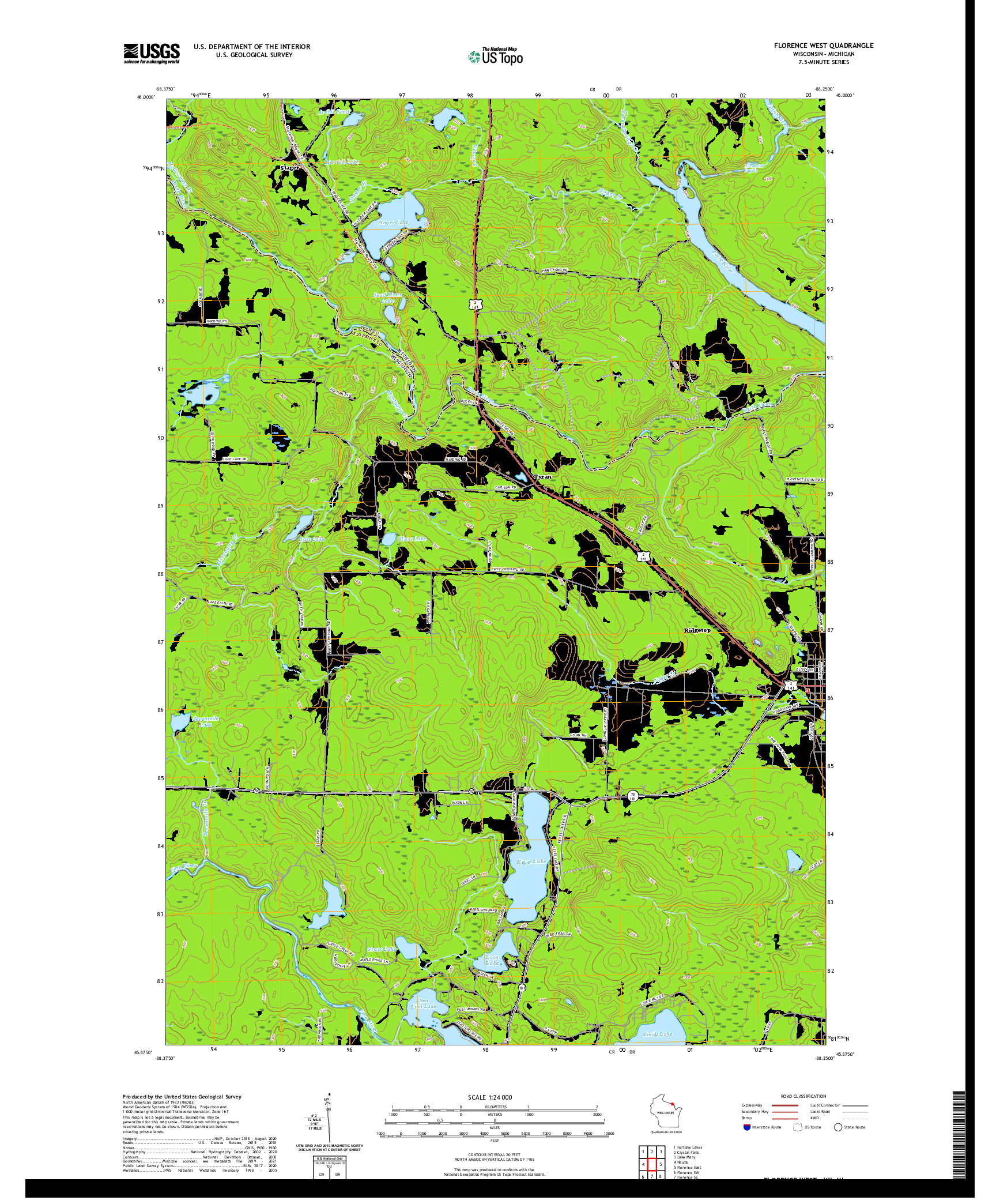 US TOPO 7.5-MINUTE MAP FOR FLORENCE WEST, WI,MI