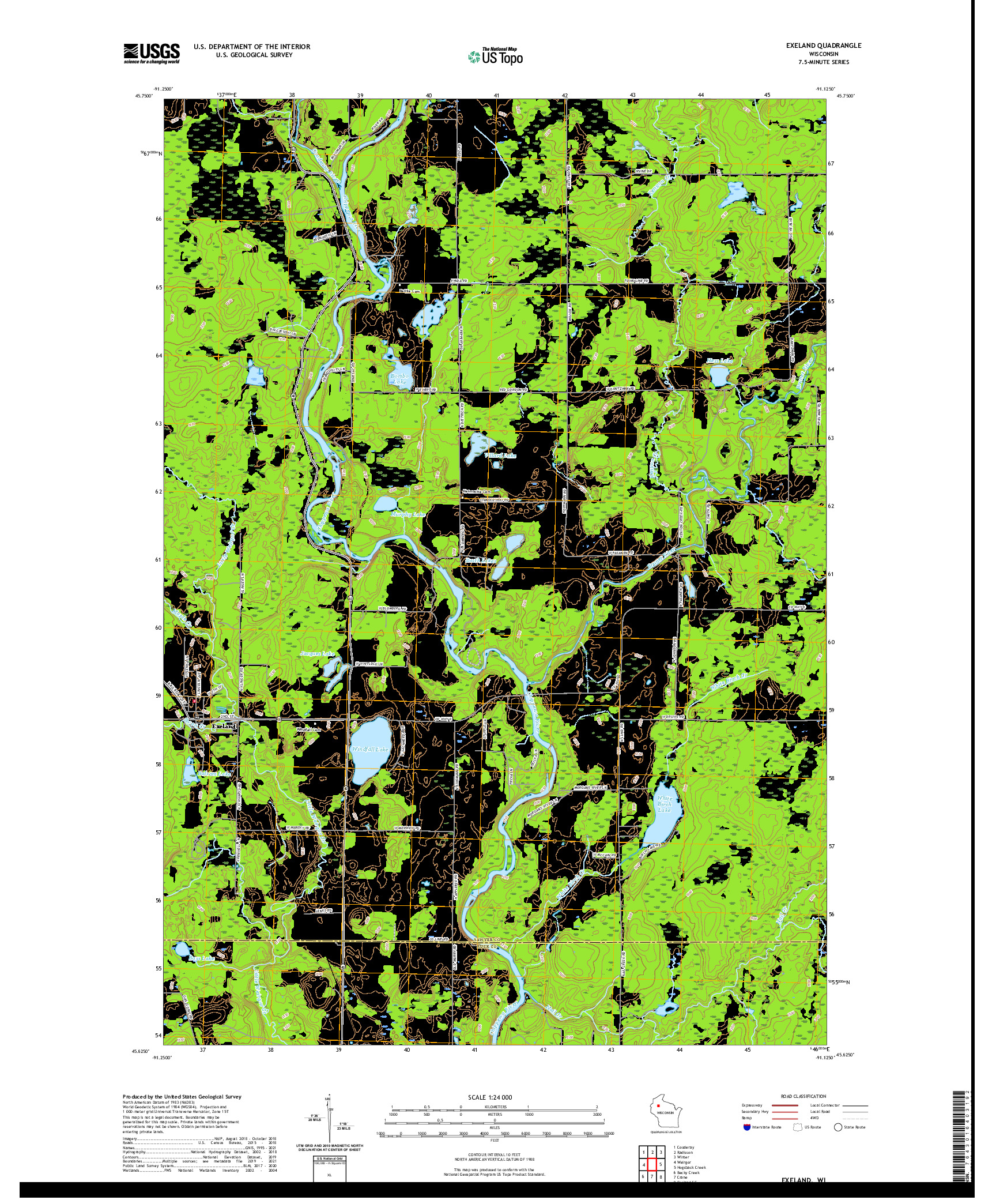 US TOPO 7.5-MINUTE MAP FOR EXELAND, WI