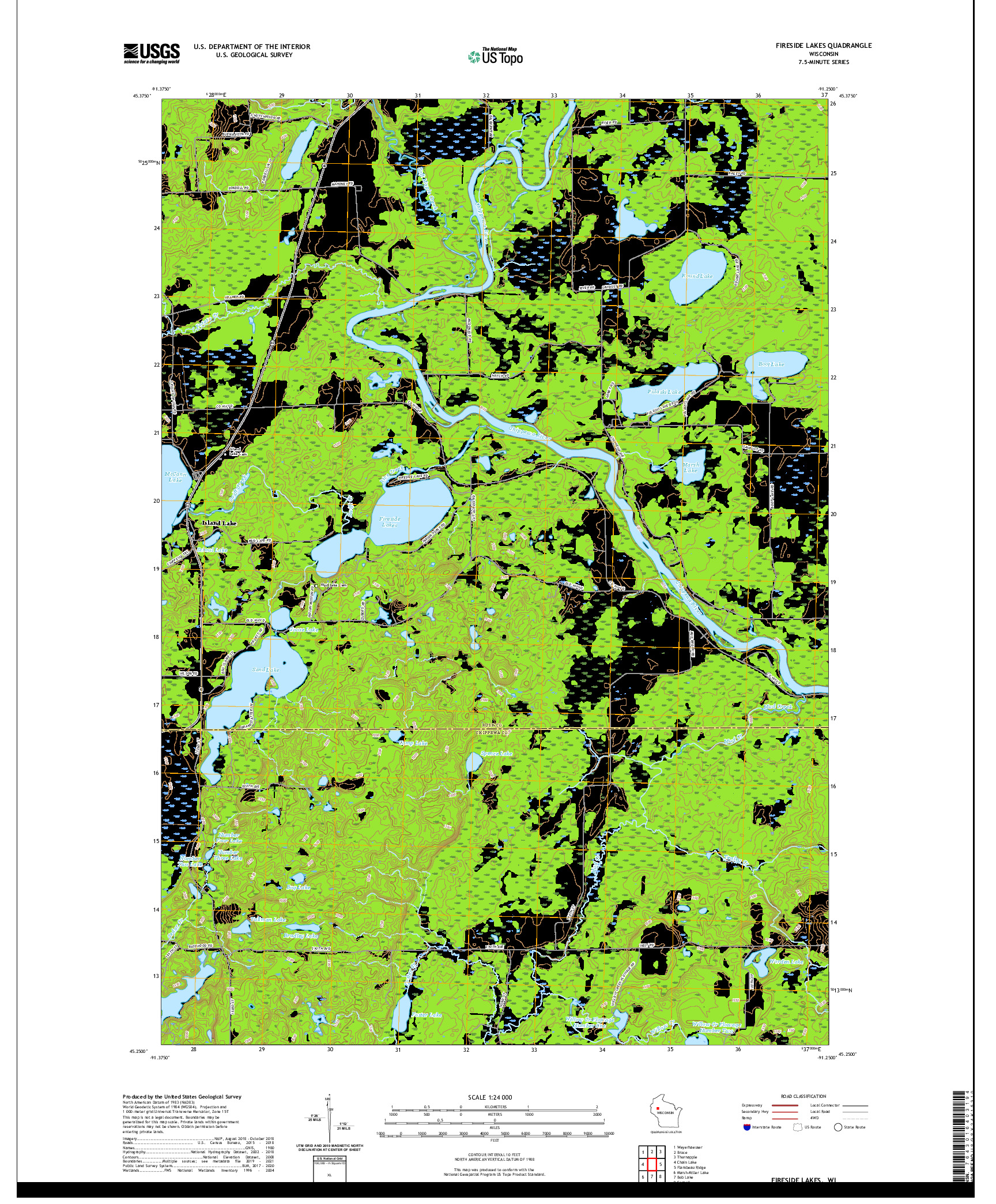 US TOPO 7.5-MINUTE MAP FOR FIRESIDE LAKES, WI