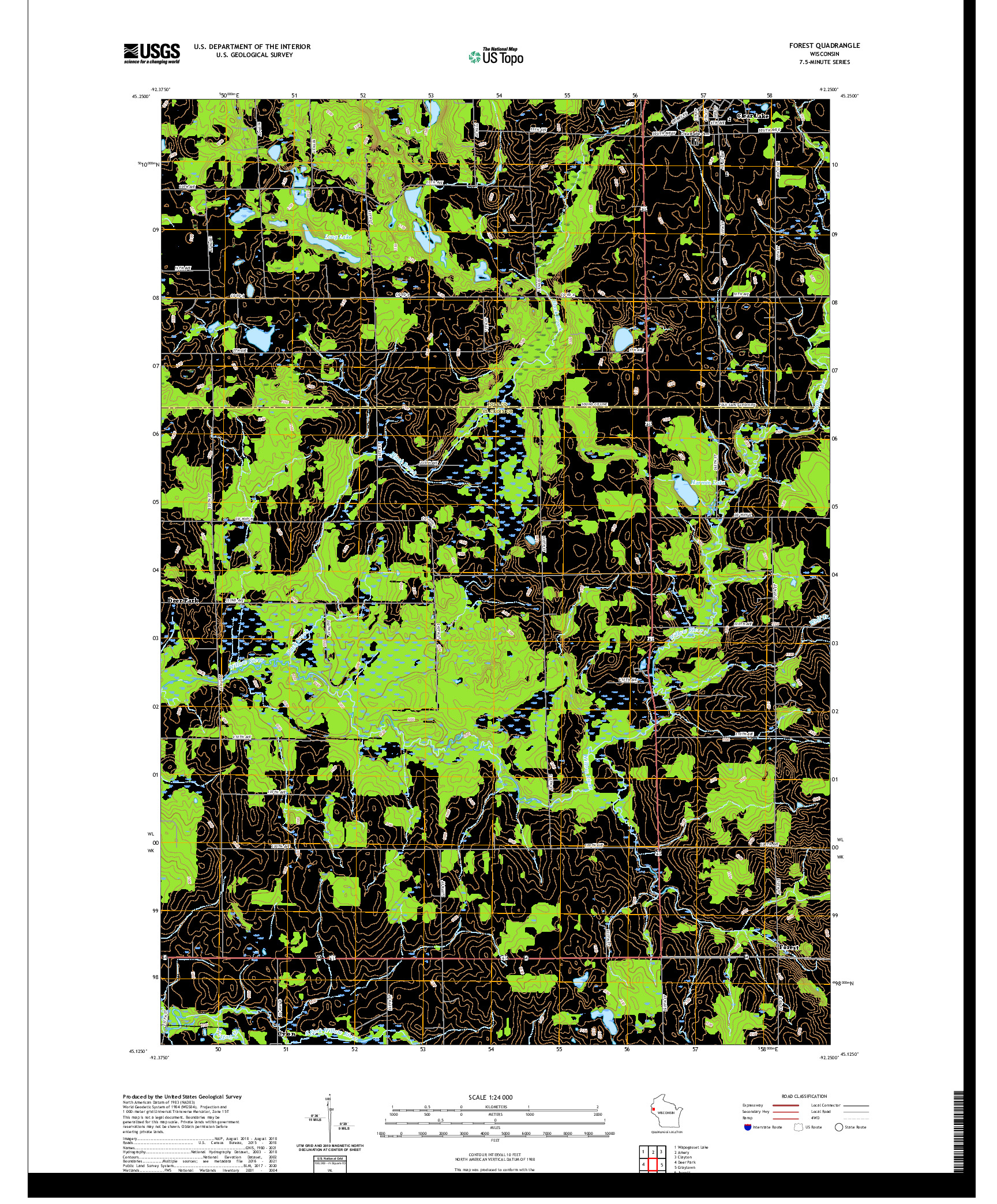 US TOPO 7.5-MINUTE MAP FOR FOREST, WI