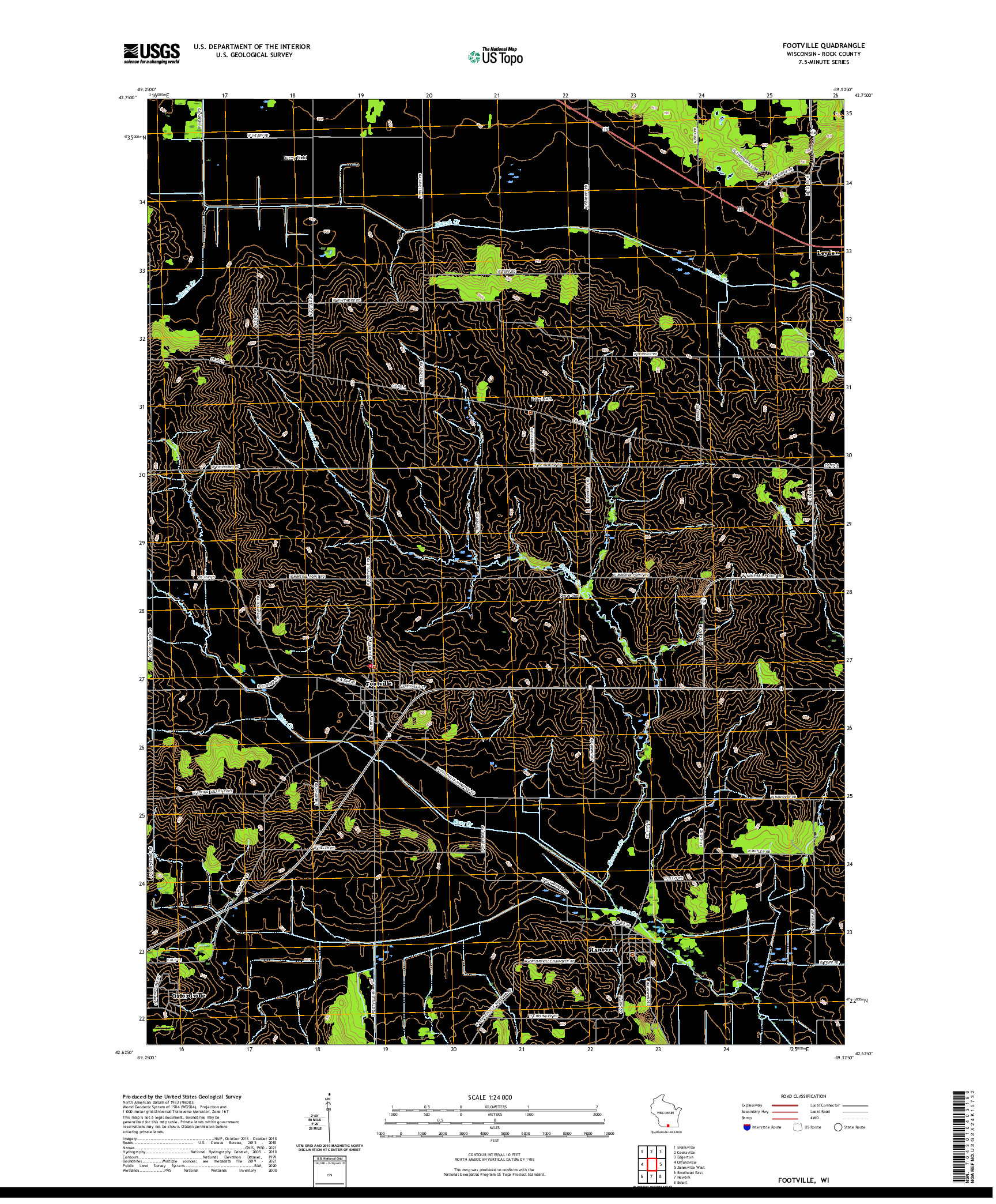 US TOPO 7.5-MINUTE MAP FOR FOOTVILLE, WI