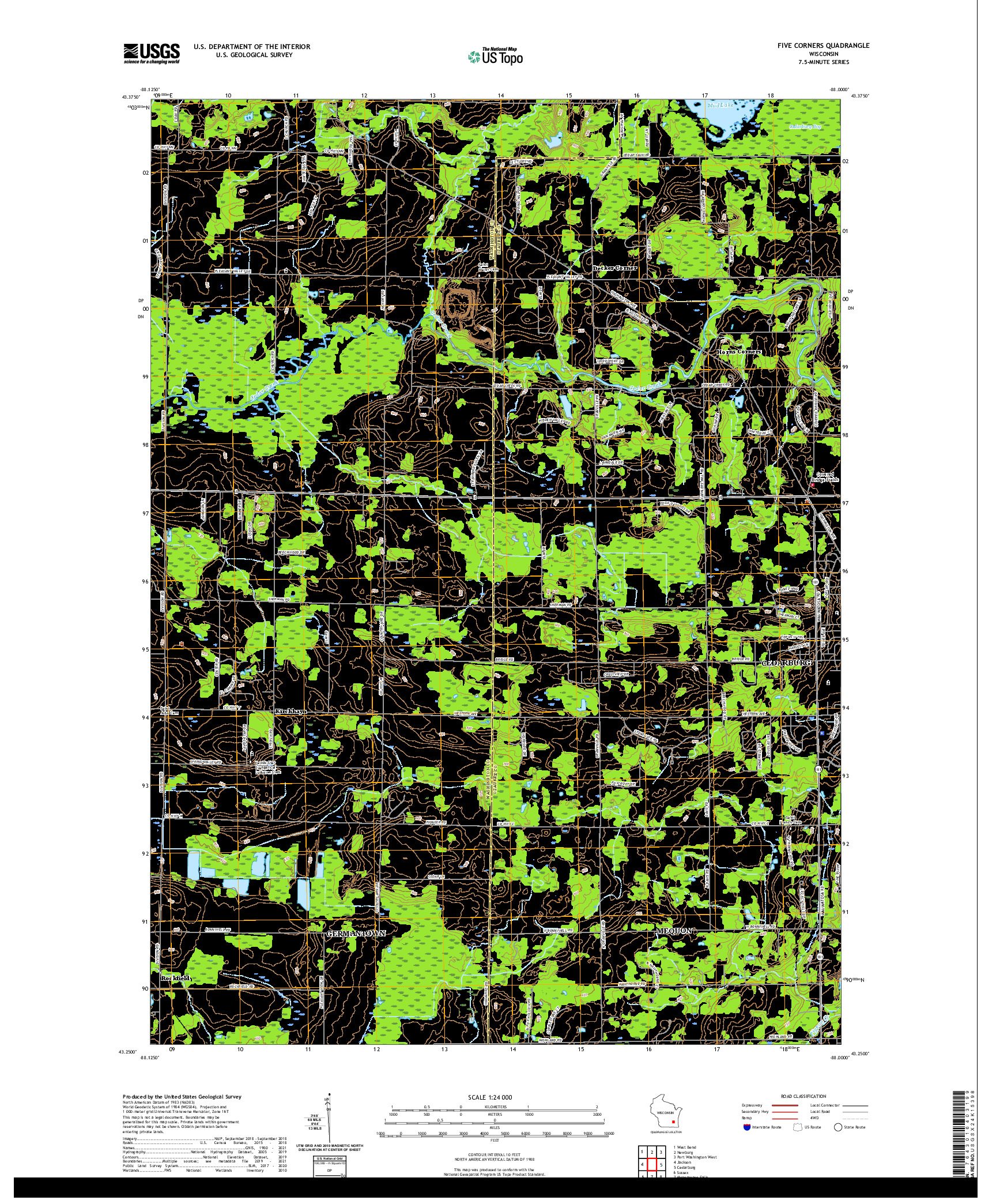 US TOPO 7.5-MINUTE MAP FOR FIVE CORNERS, WI