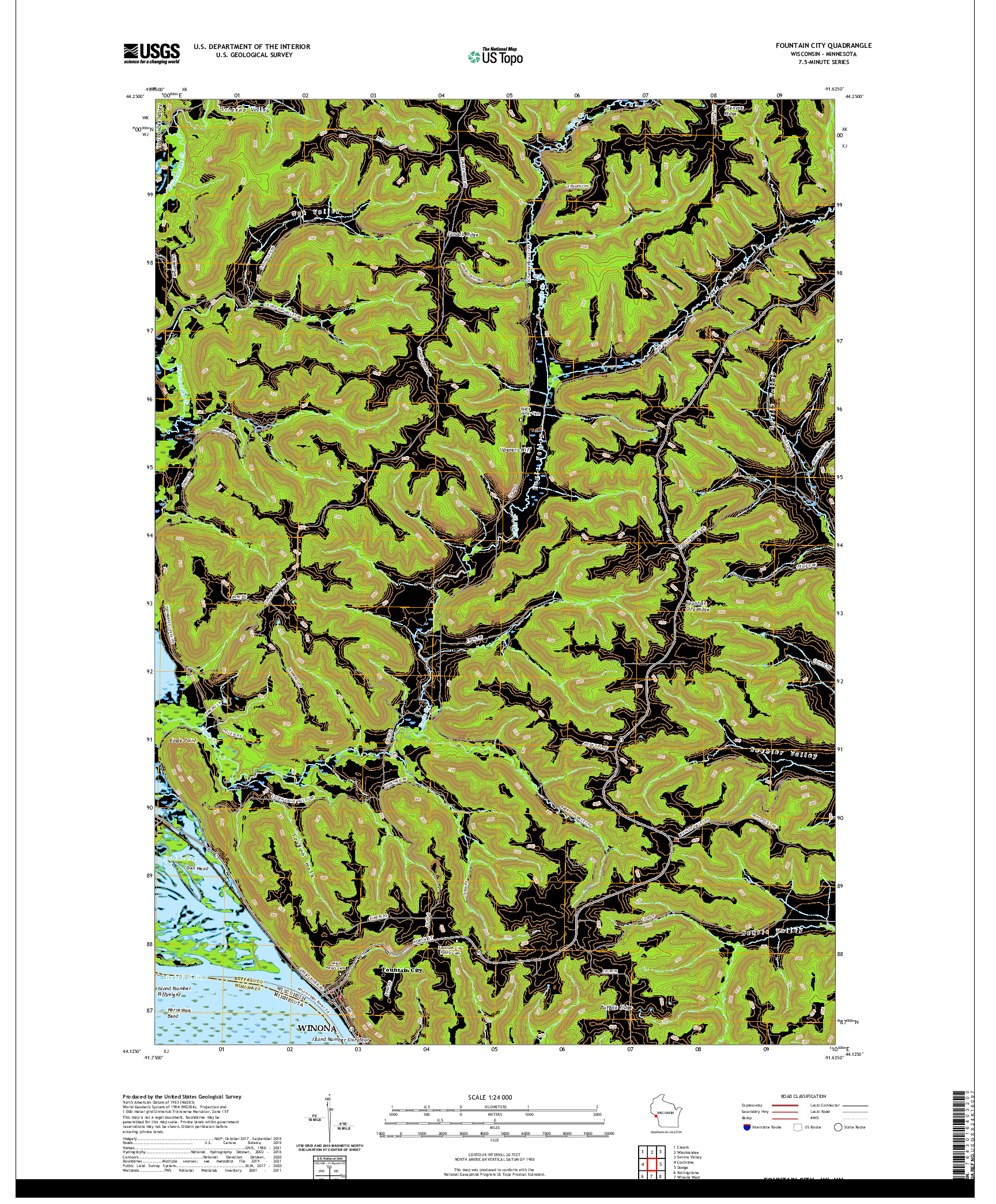 US TOPO 7.5-MINUTE MAP FOR FOUNTAIN CITY, WI,MN