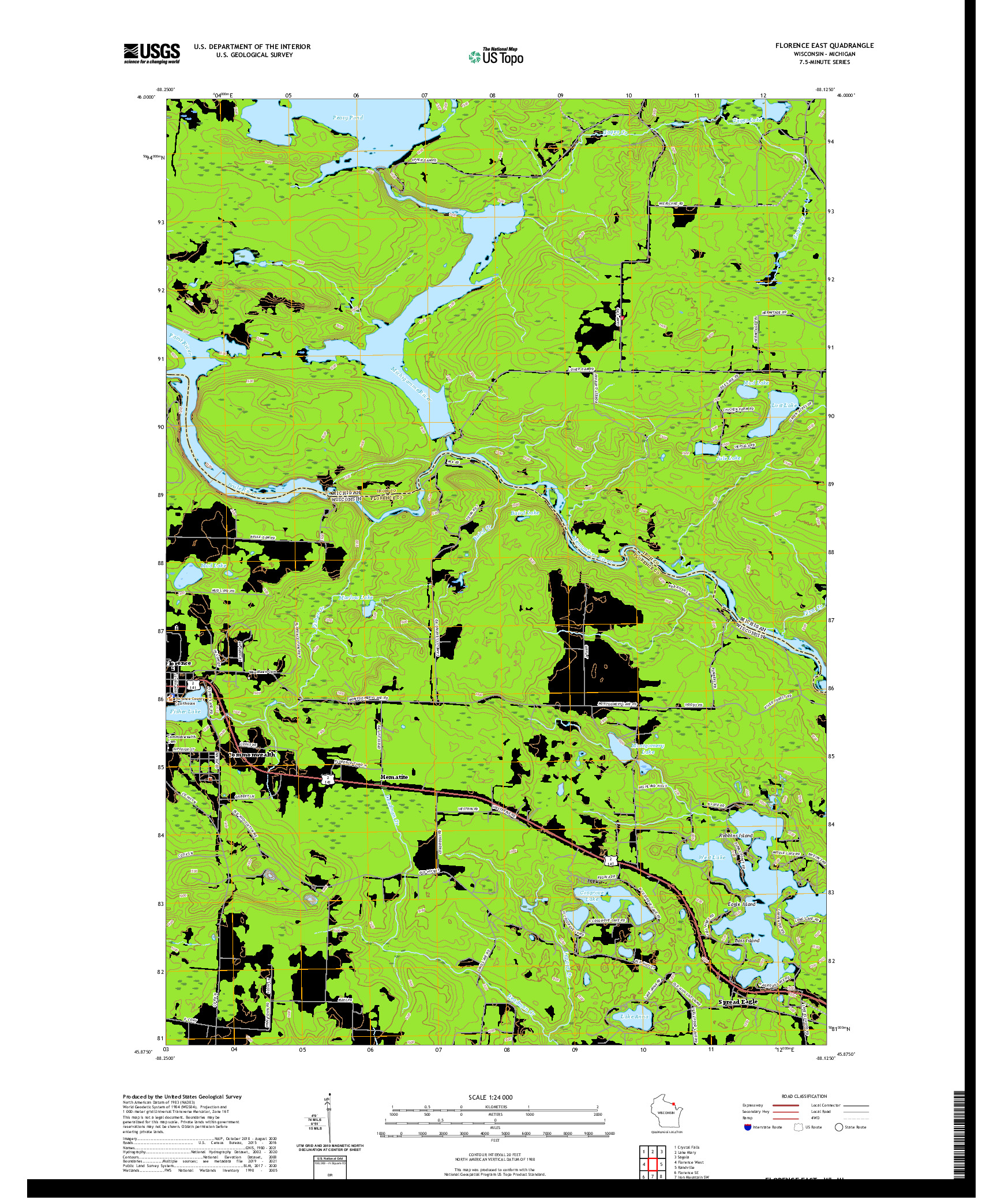 US TOPO 7.5-MINUTE MAP FOR FLORENCE EAST, WI,MI