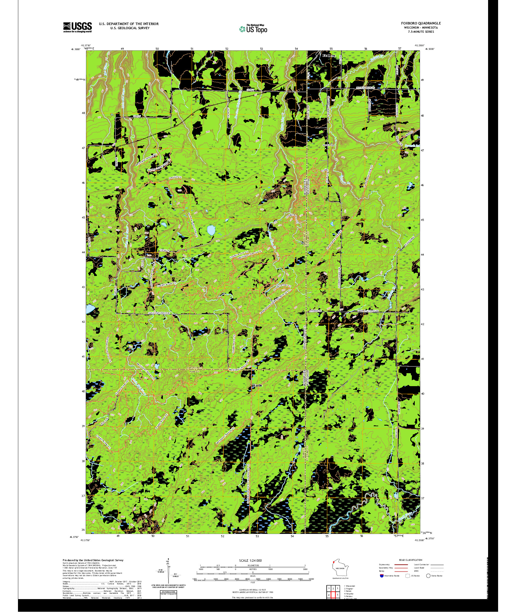 US TOPO 7.5-MINUTE MAP FOR FOXBORO, WI,MN