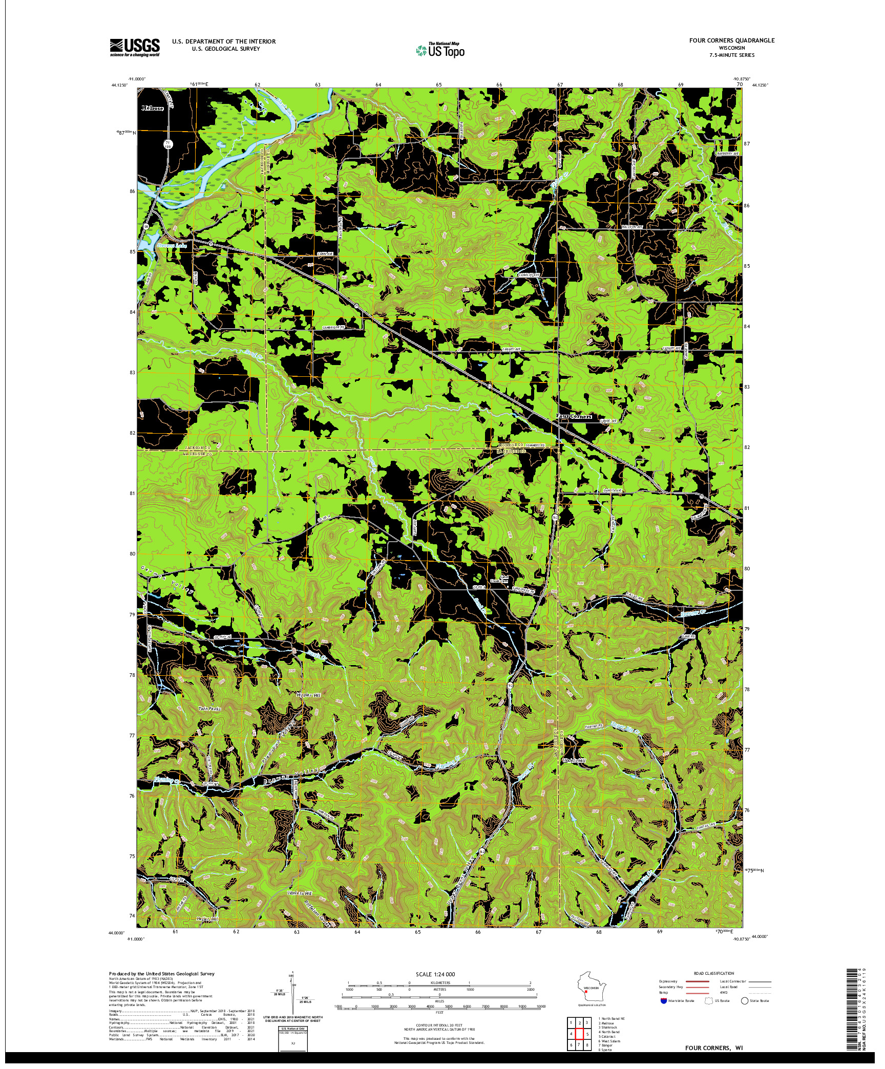 US TOPO 7.5-MINUTE MAP FOR FOUR CORNERS, WI