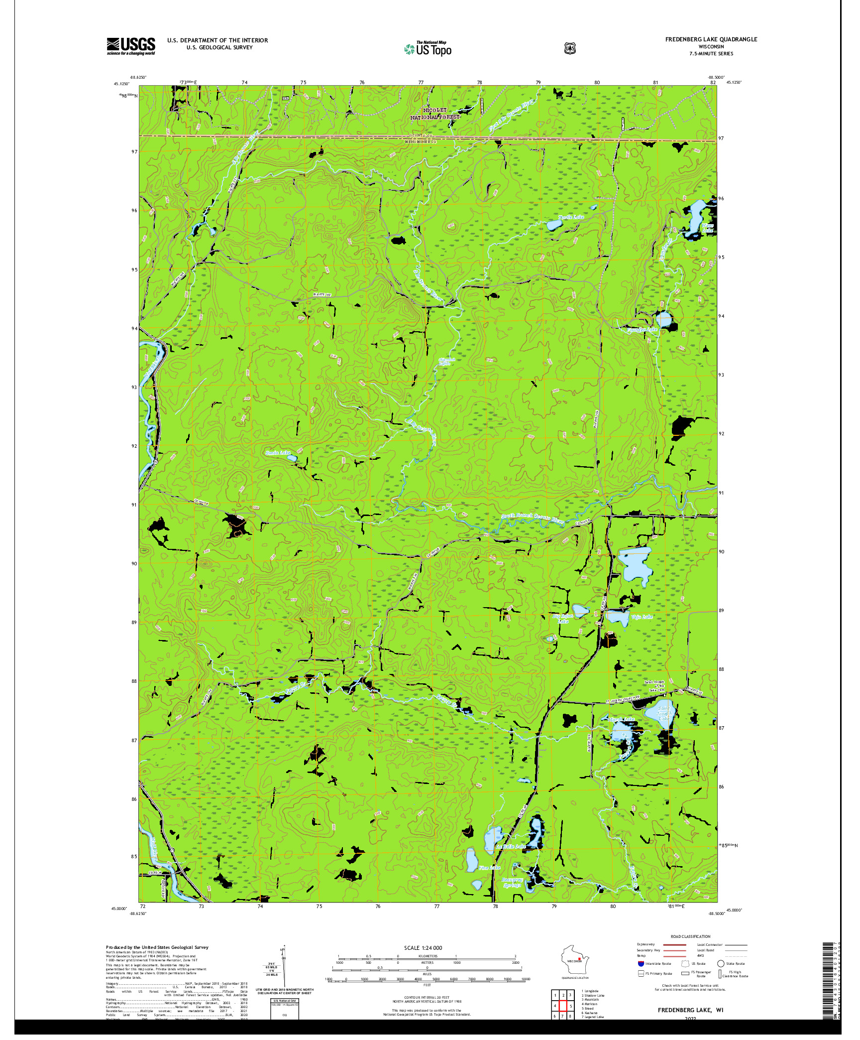 US TOPO 7.5-MINUTE MAP FOR FREDENBERG LAKE, WI