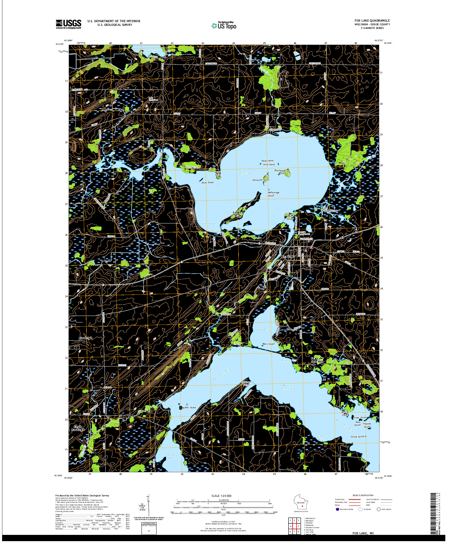 US TOPO 7.5-MINUTE MAP FOR FOX LAKE, WI