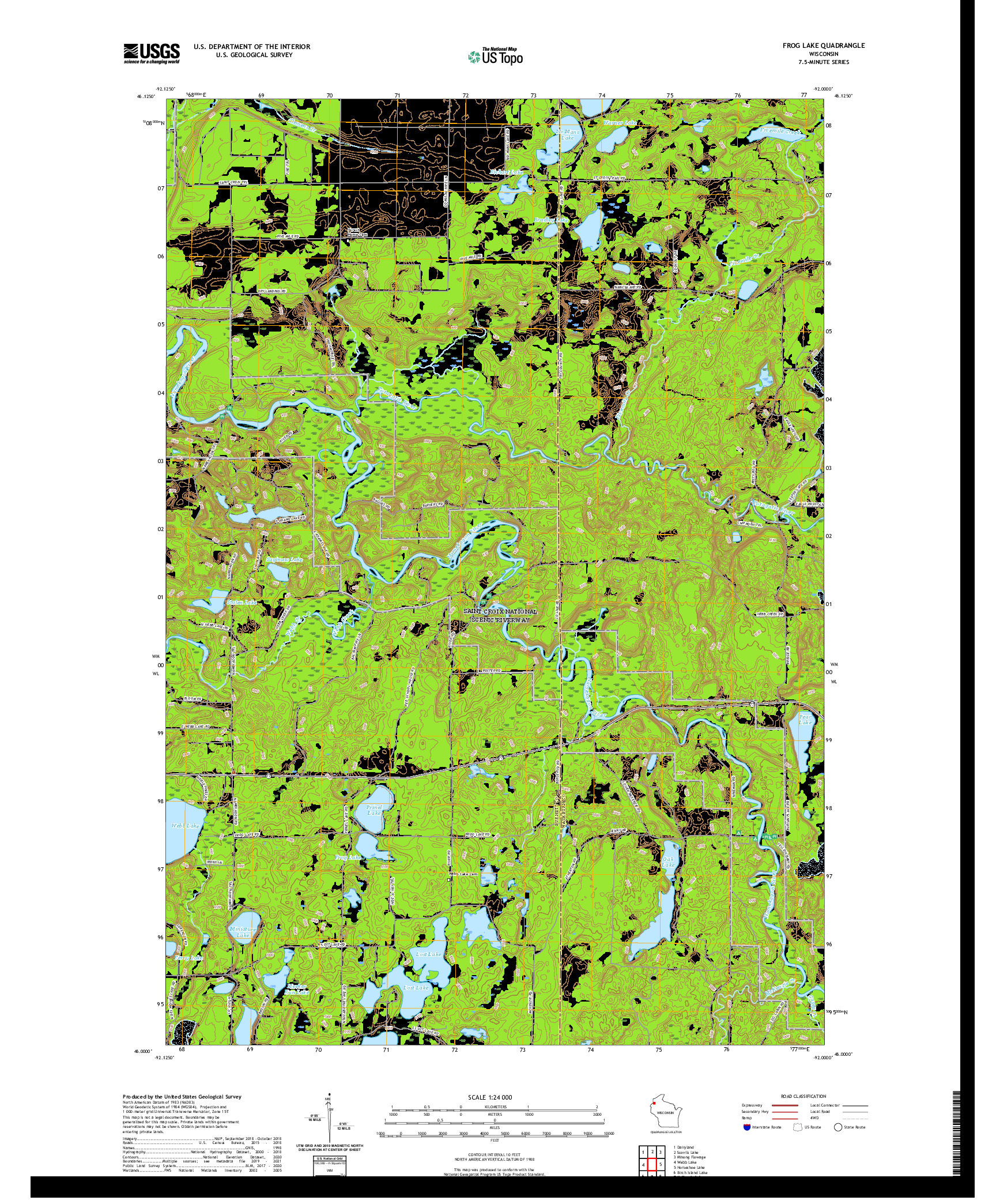 US TOPO 7.5-MINUTE MAP FOR FROG LAKE, WI