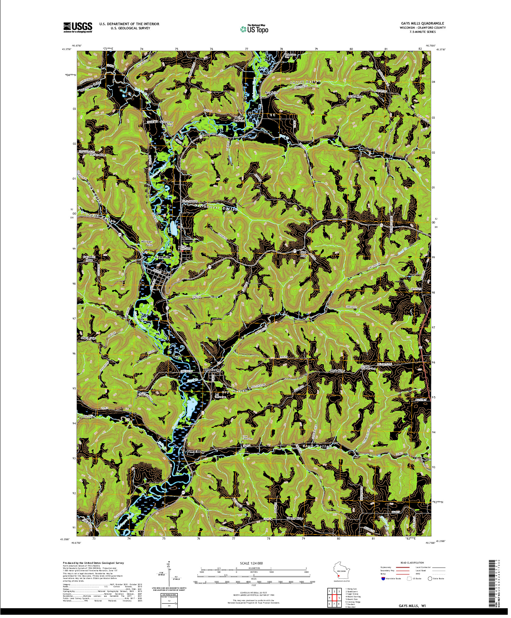 US TOPO 7.5-MINUTE MAP FOR GAYS MILLS, WI